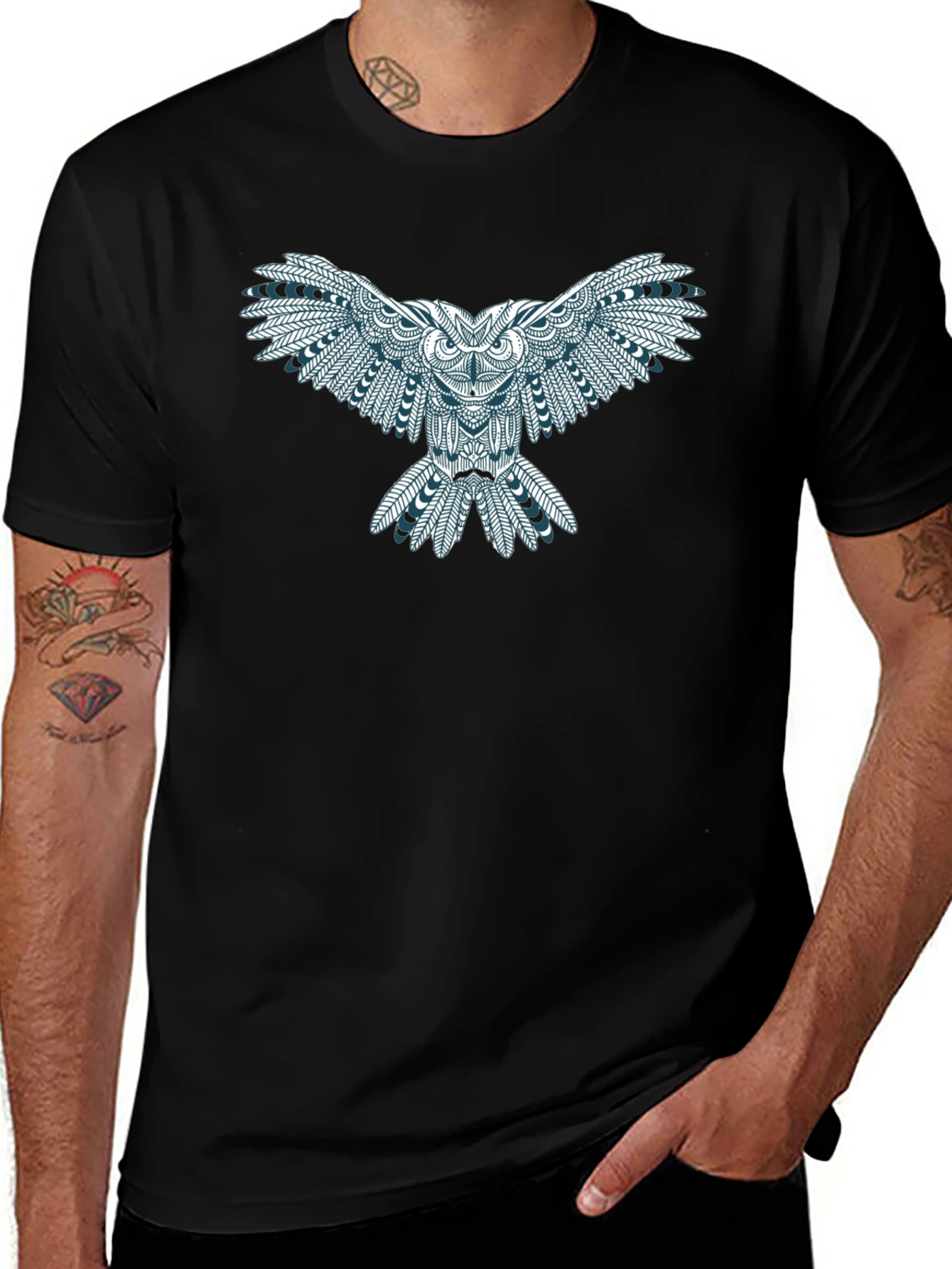 Variant 26 of Owl Graphic Print Tee - Black