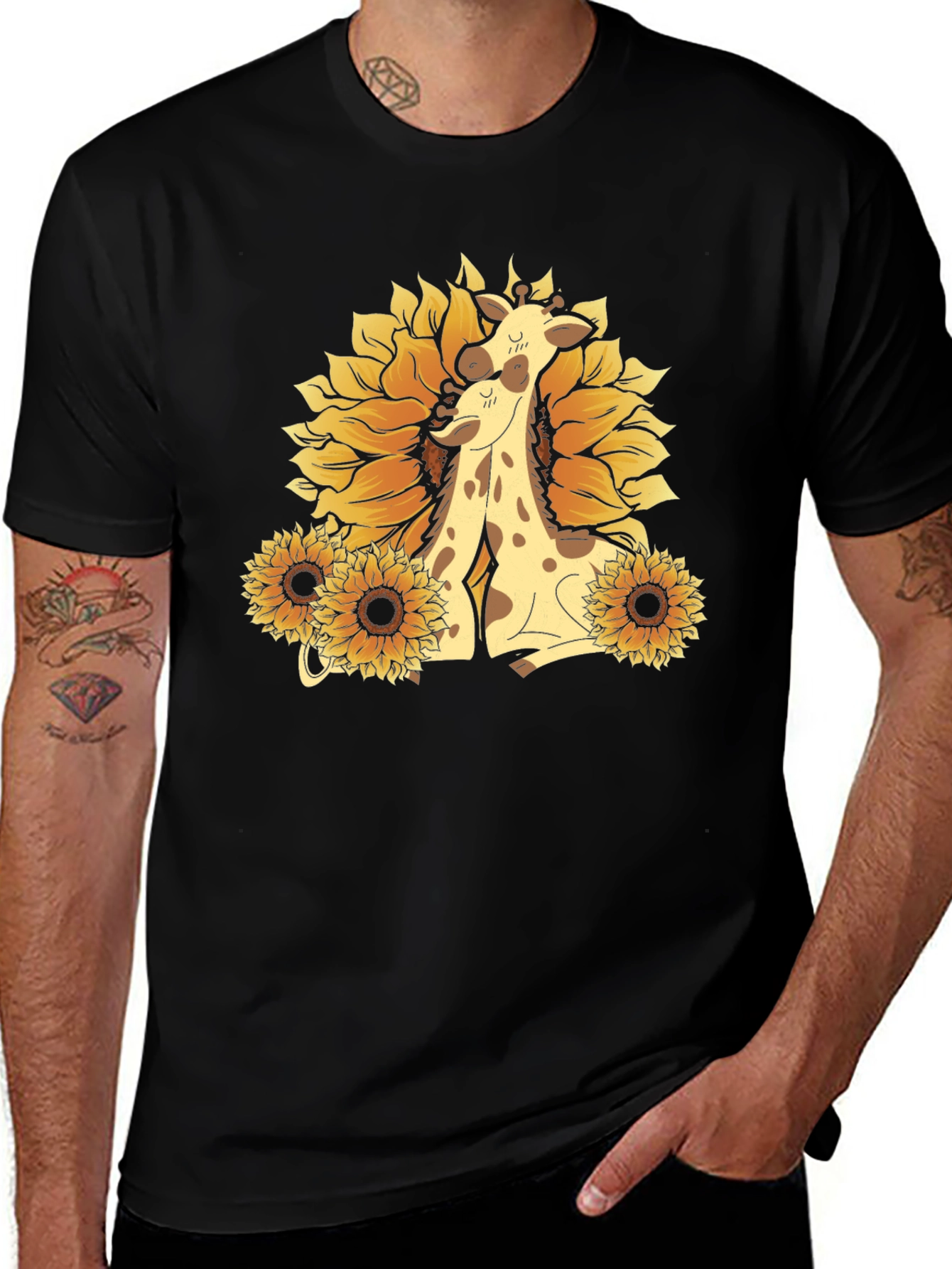 Variant 23 of Giraffe & Sunflower Graphic Tee - Black
