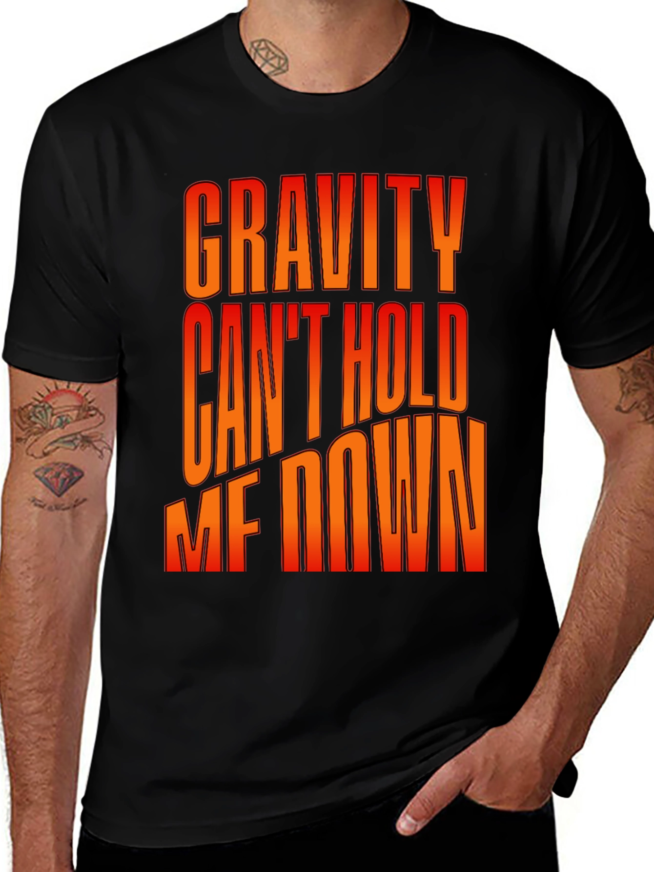 Variant 11 of Gravity Can't Hold Me Down Black Graphic Tee