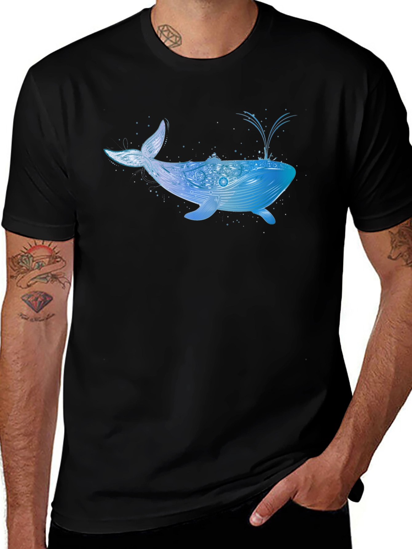 Variant 16 of Whale Graphic Print Black T-Shirt