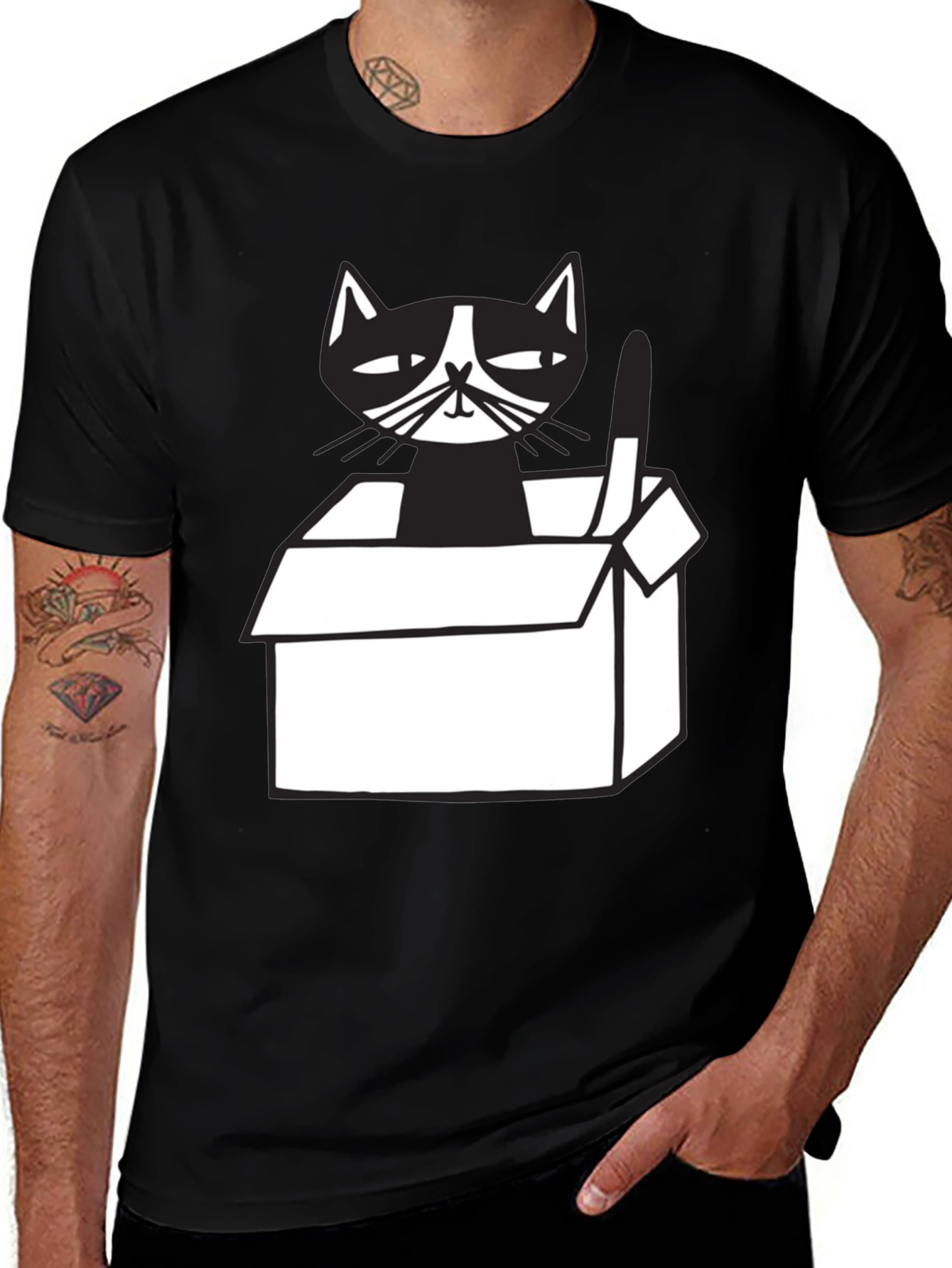 Variant 16 of Cool Cat in a Box Graphic Tee - Black