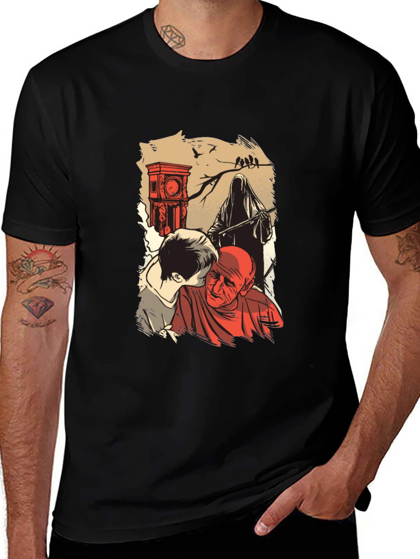 Black Grim Reaper Graphic T-Shirt - Time & Mortality main image