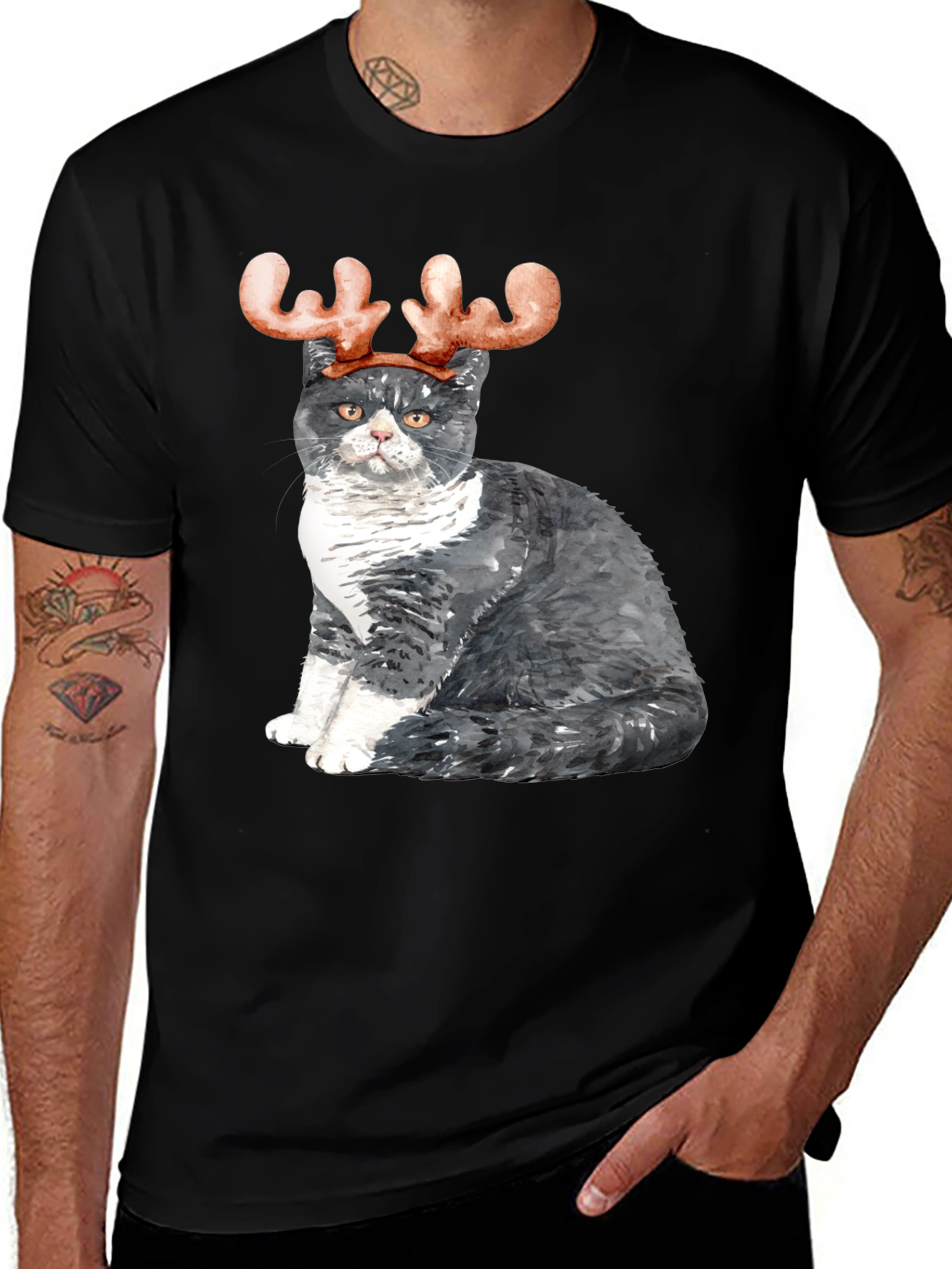Variant 10 of Cat Reindeer T-Shirt: Festive Feline Apparel