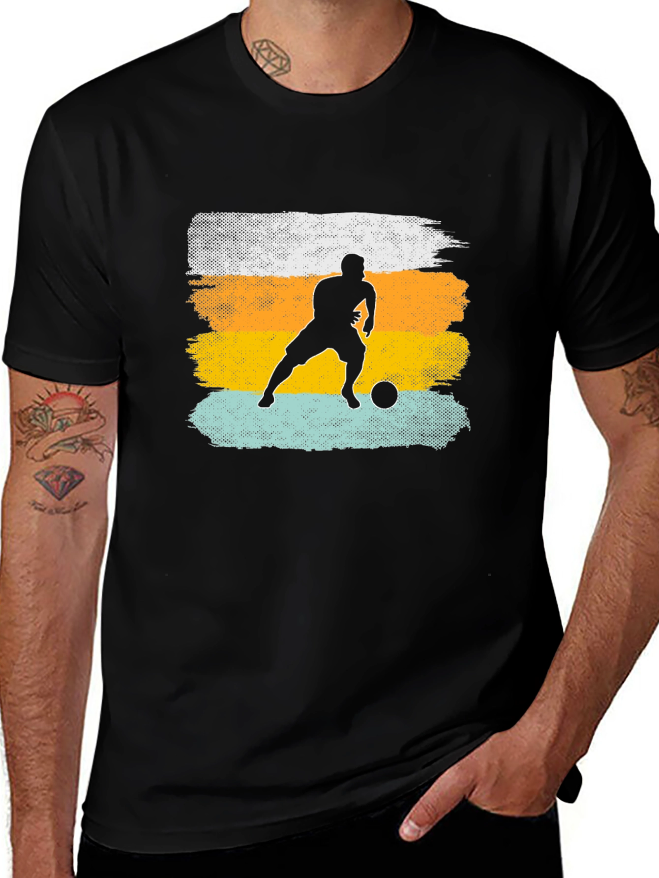 Variant 12 of Retro Soccer Player Graphic T-Shirt - Black