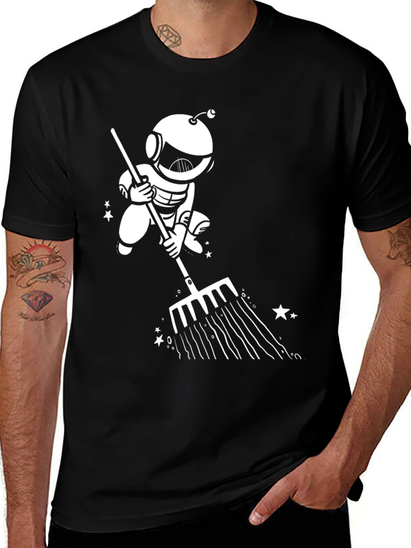 Variant 15 of Astronaut Raking Stars T-Shirt - Black