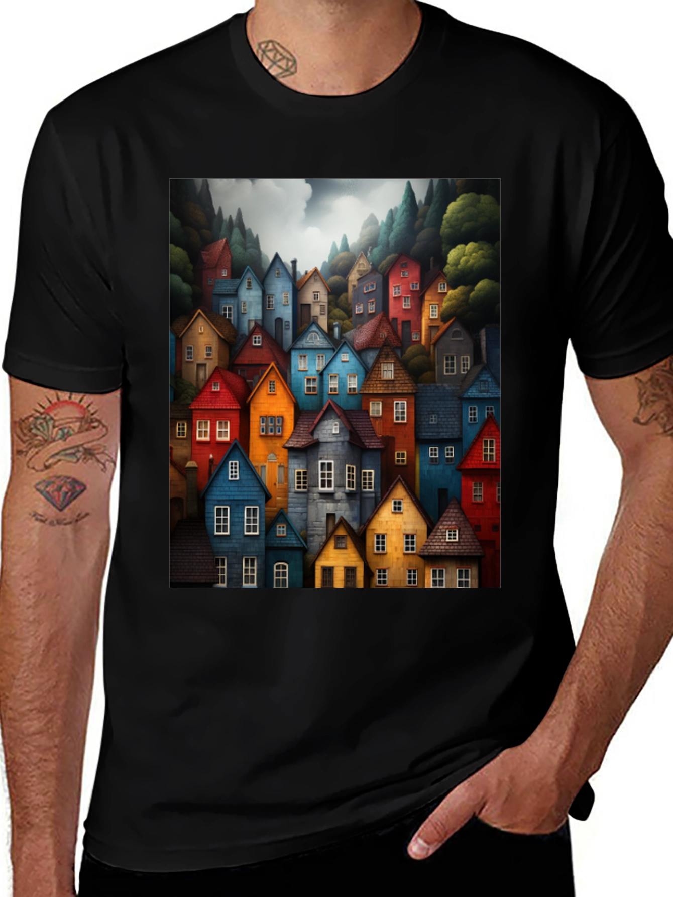Variant 26 of Colorful Village Graphic Tee