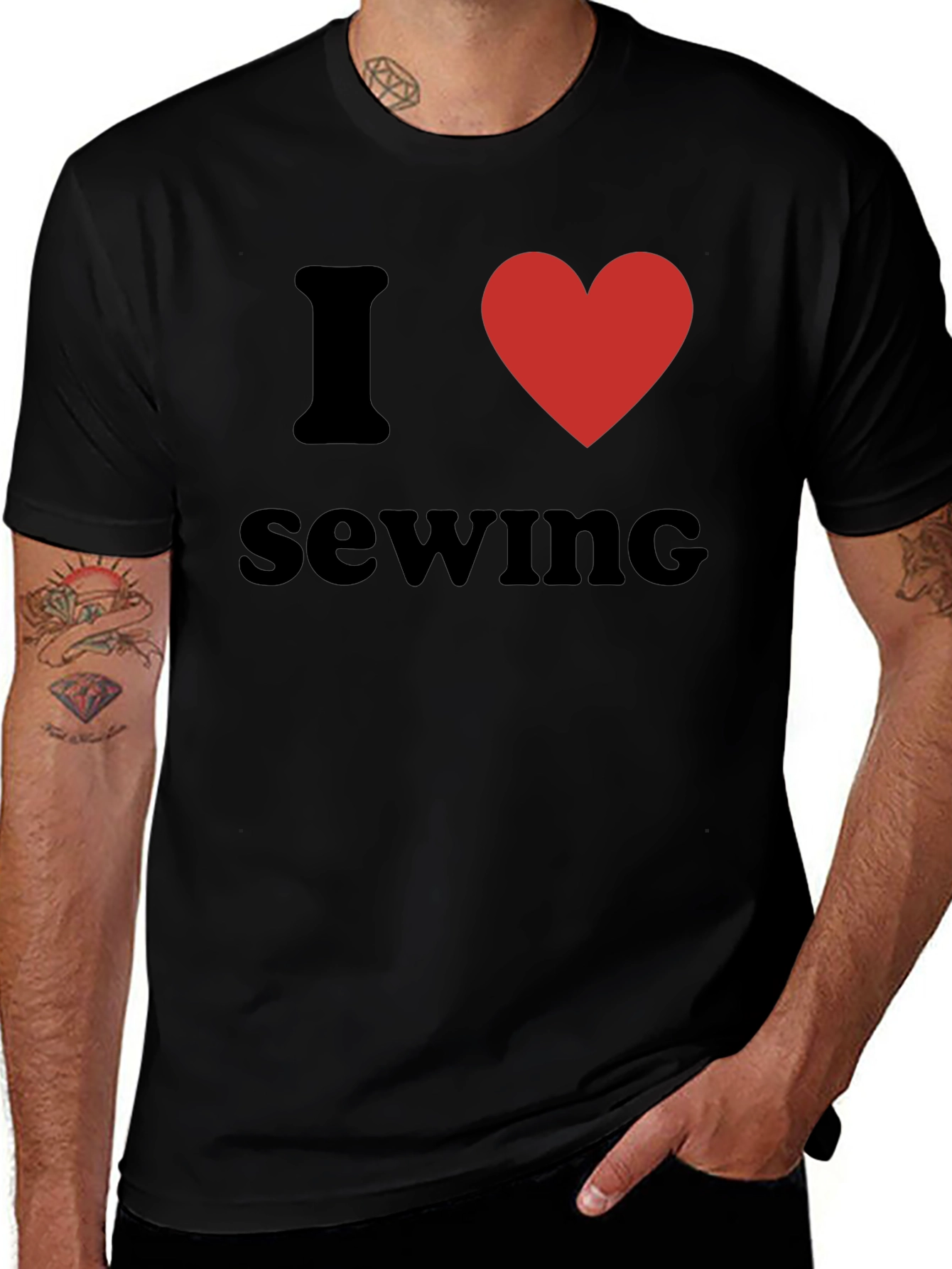 Variant 11 of I Heart Sewing Graphic Tee - Black Cotton