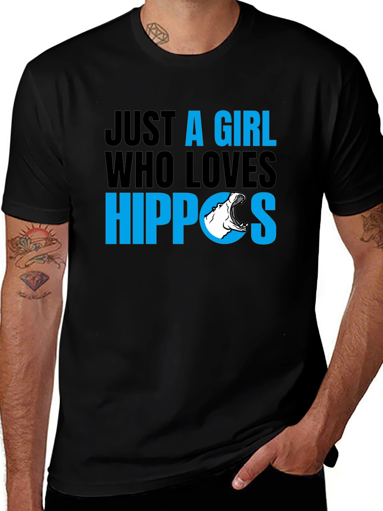 Variant 21 of Just a Girl Who Loves Hippos T-Shirt - Black