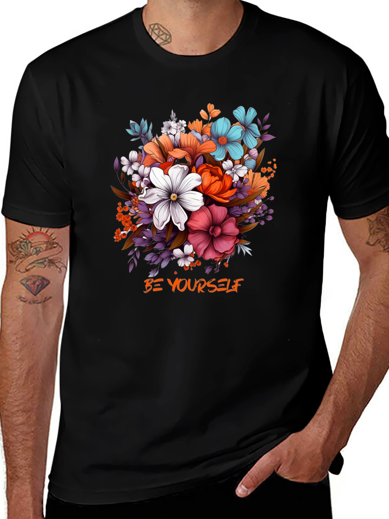 Variant 26 of Floral Graphic Tee - "Be Yourself" T-Shirt
