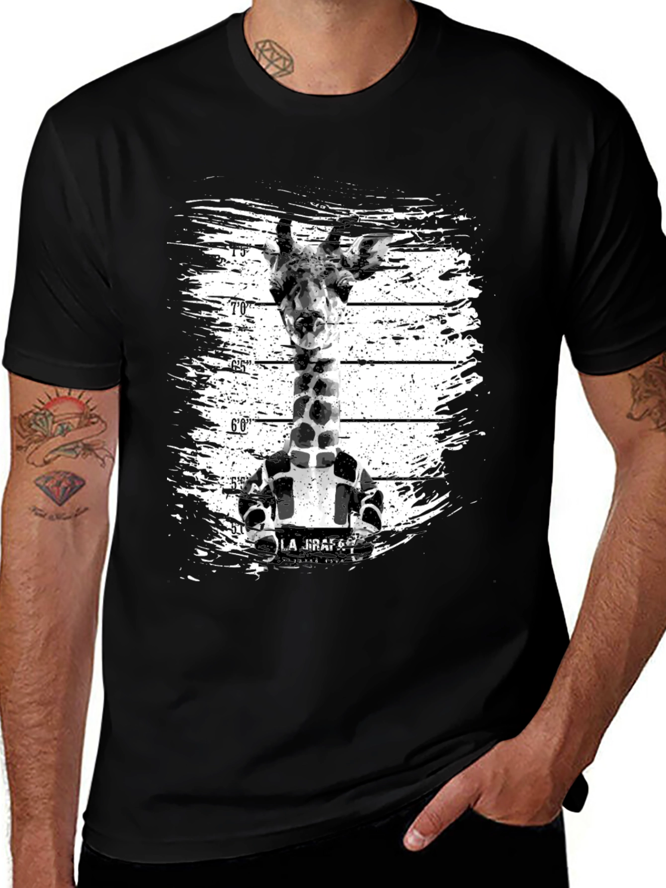 Variant 11 of Funny Giraffe Mugshot Graphic Tee - Black