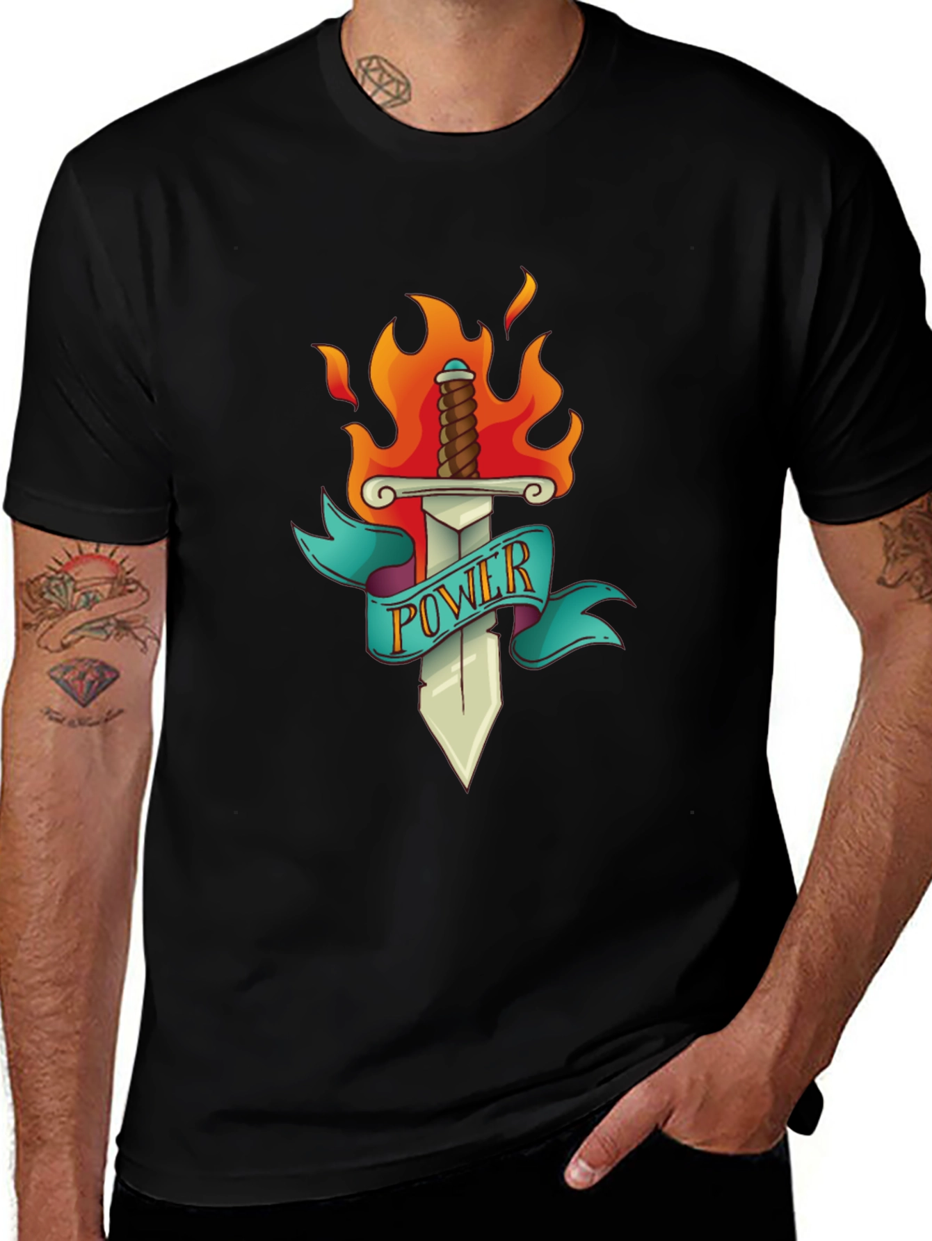 Power Sword T-Shirt - Flaming Blade Graphic Tee