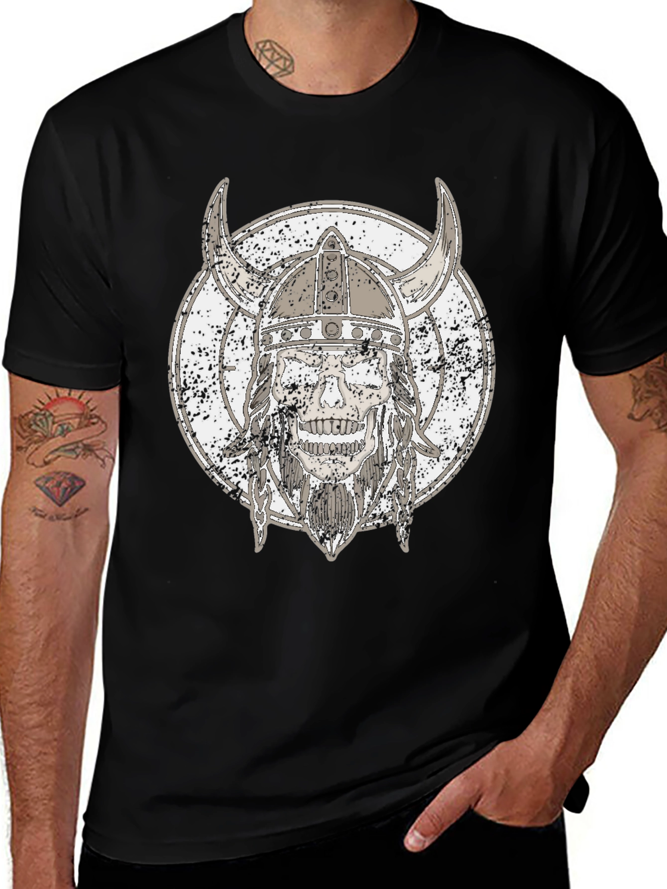 Variant 21 of Viking Skull Graphic Tee - Black