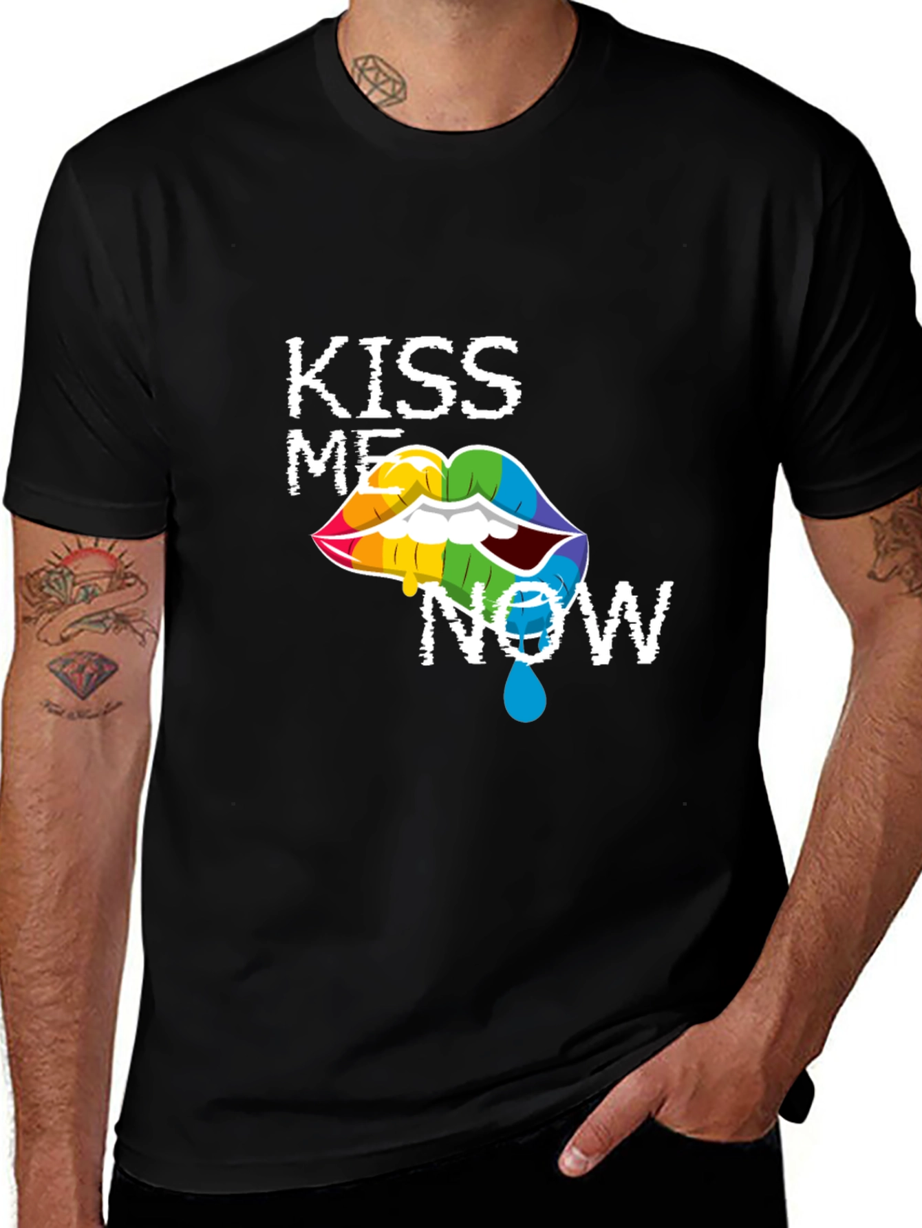 Variant 24 of Kiss Me Now Pride Lips Graphic T-Shirt - Black