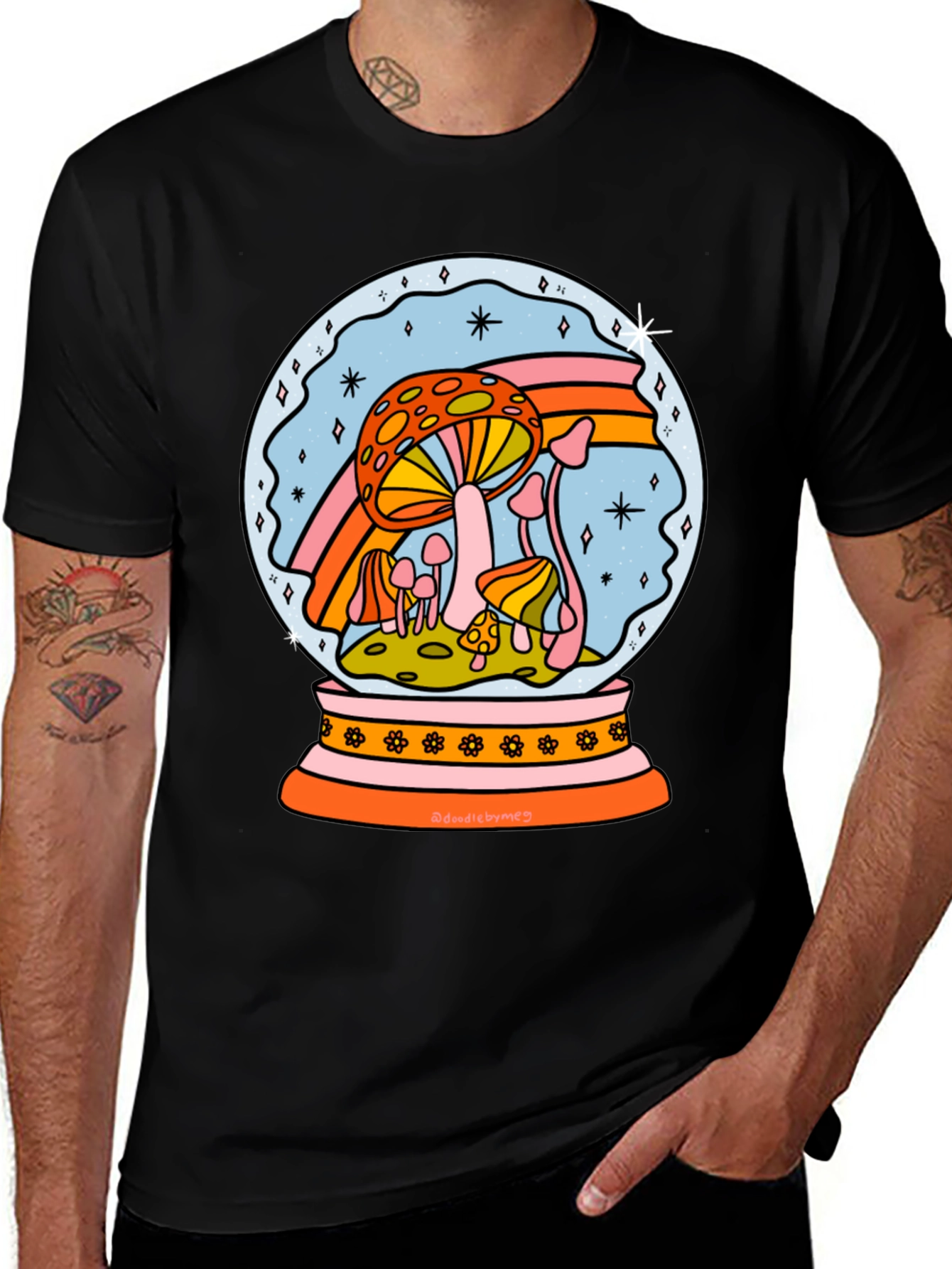 Variant 17 of Mushroom Snow Globe Graphic Tee - Black