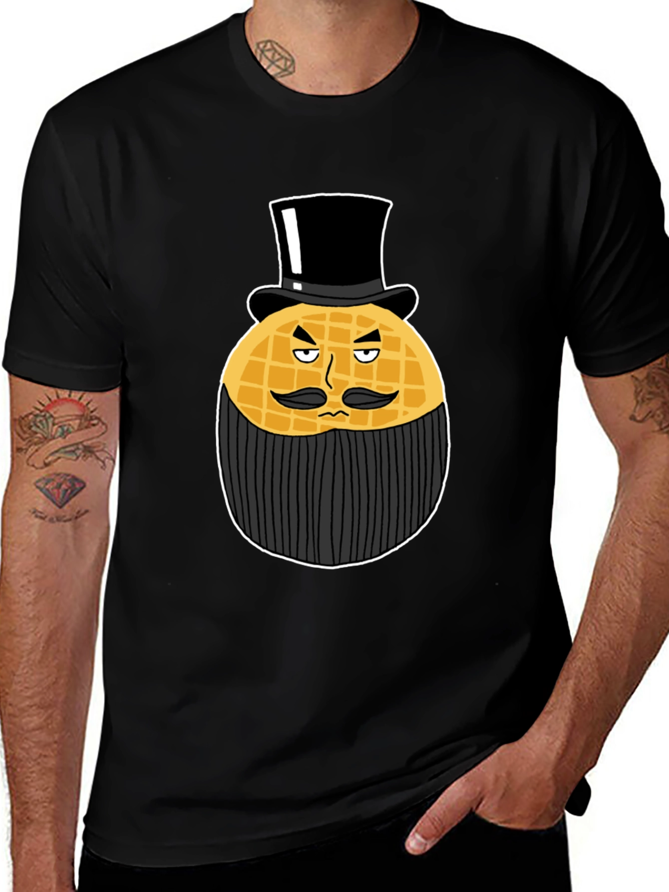 Variant 8 of Waffle Man Top Hat Graphic Tee - Black