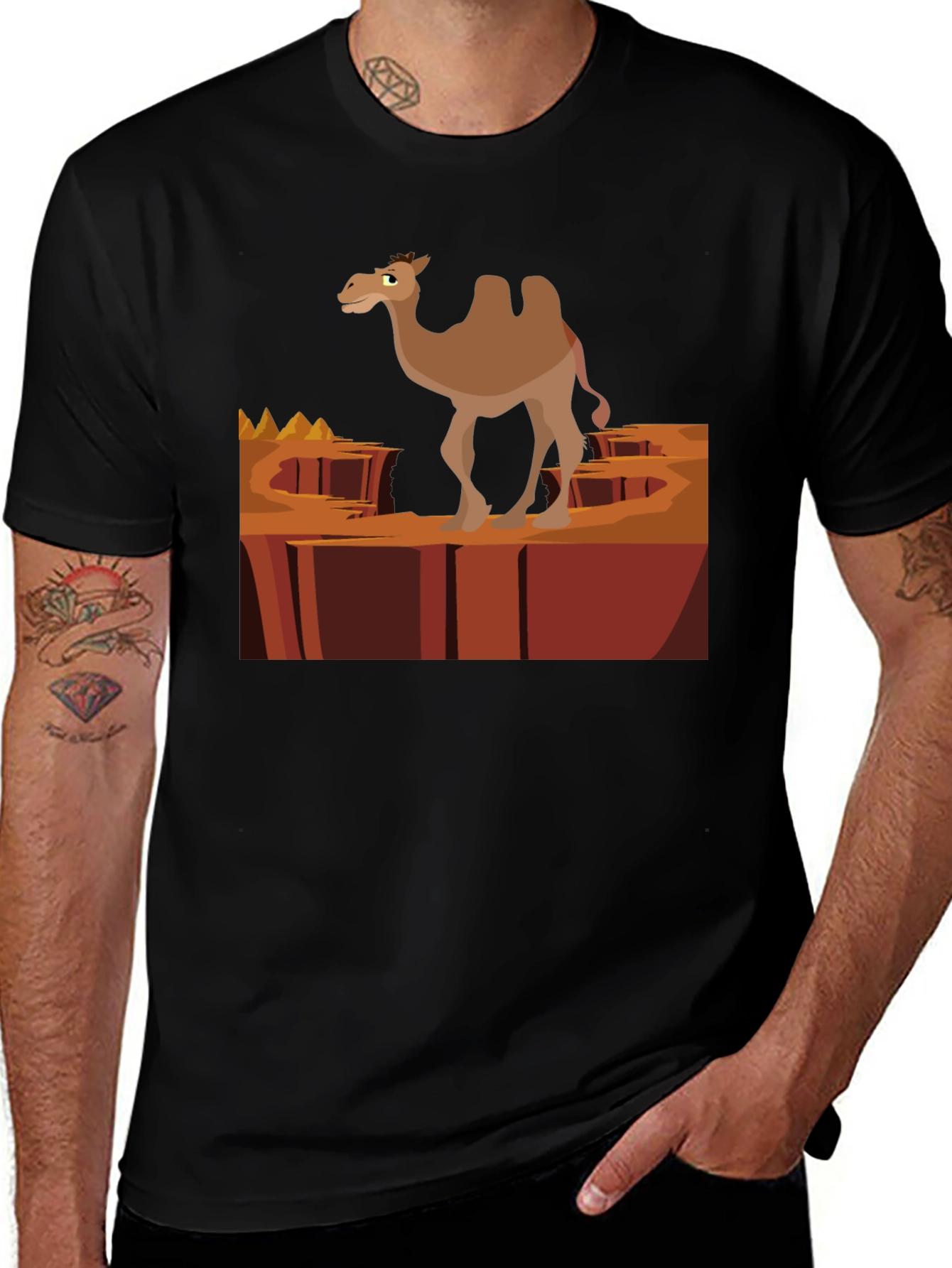 Variant 26 of Desert Camel Graphic T-Shirt - Black Cotton Tee
