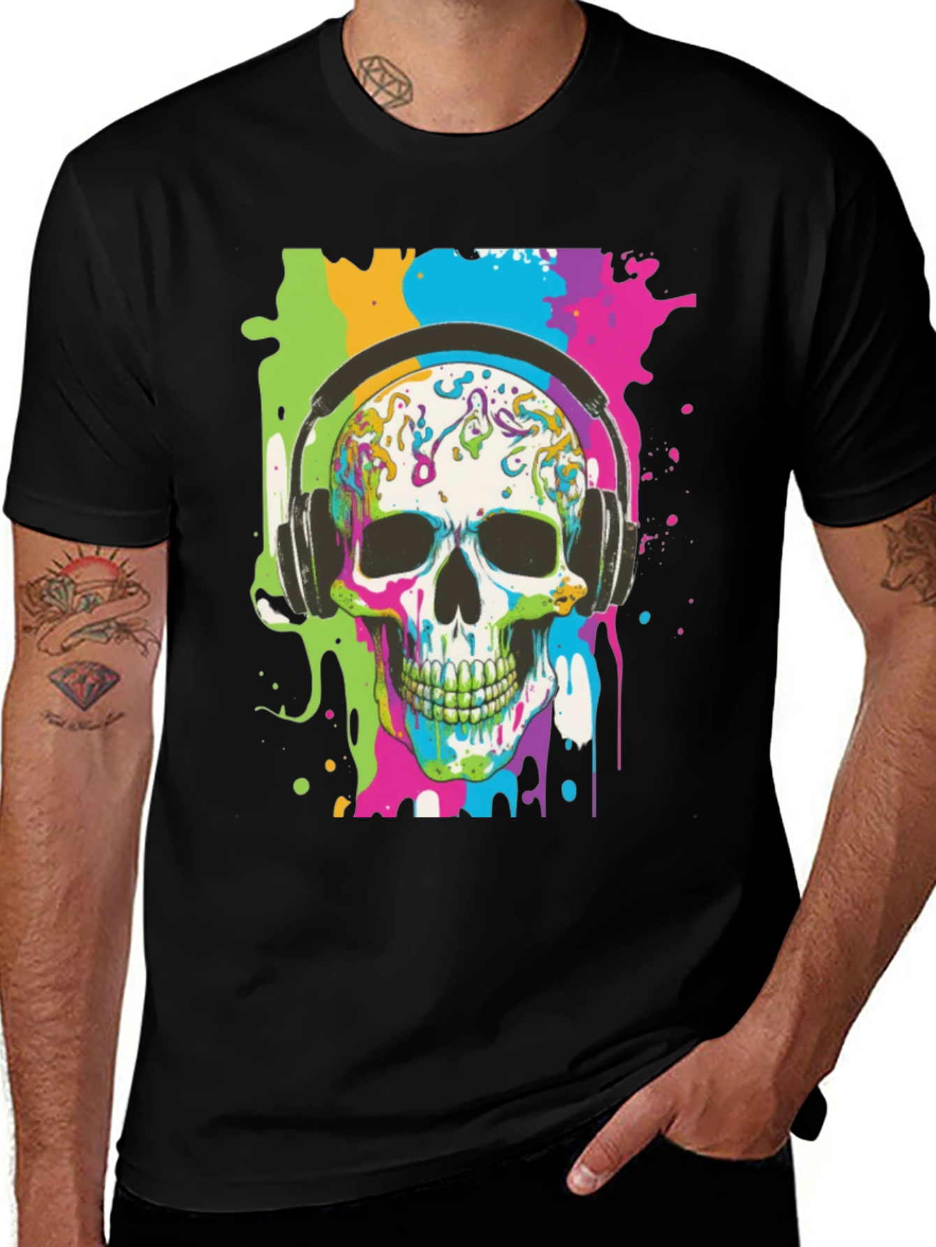 Variant 3 of Skull Headphones Graphic Tee - Vibrant Design, Comfort Fit