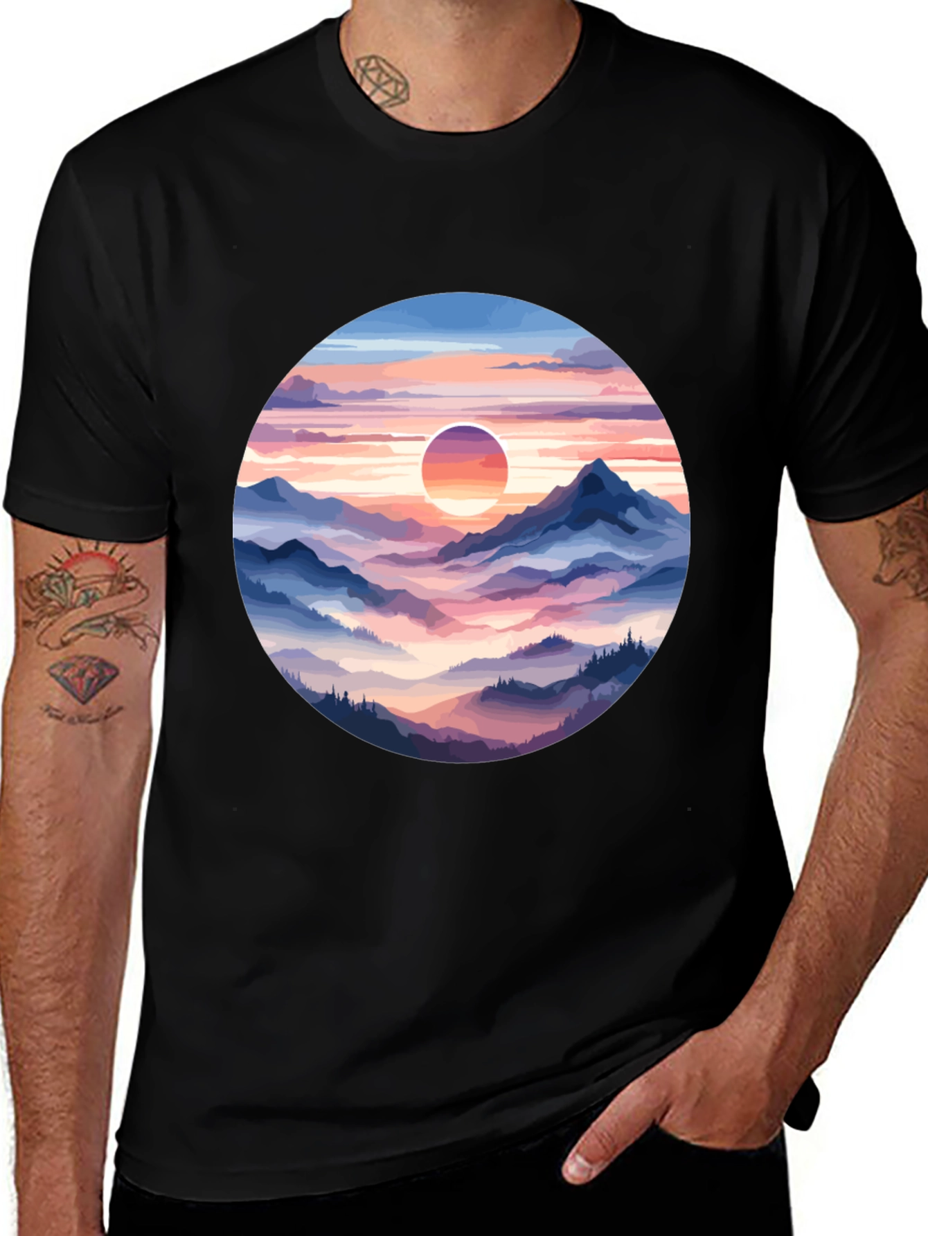 Variant 17 of Mountain Sunset Graphic Tee - Stylish Comfort