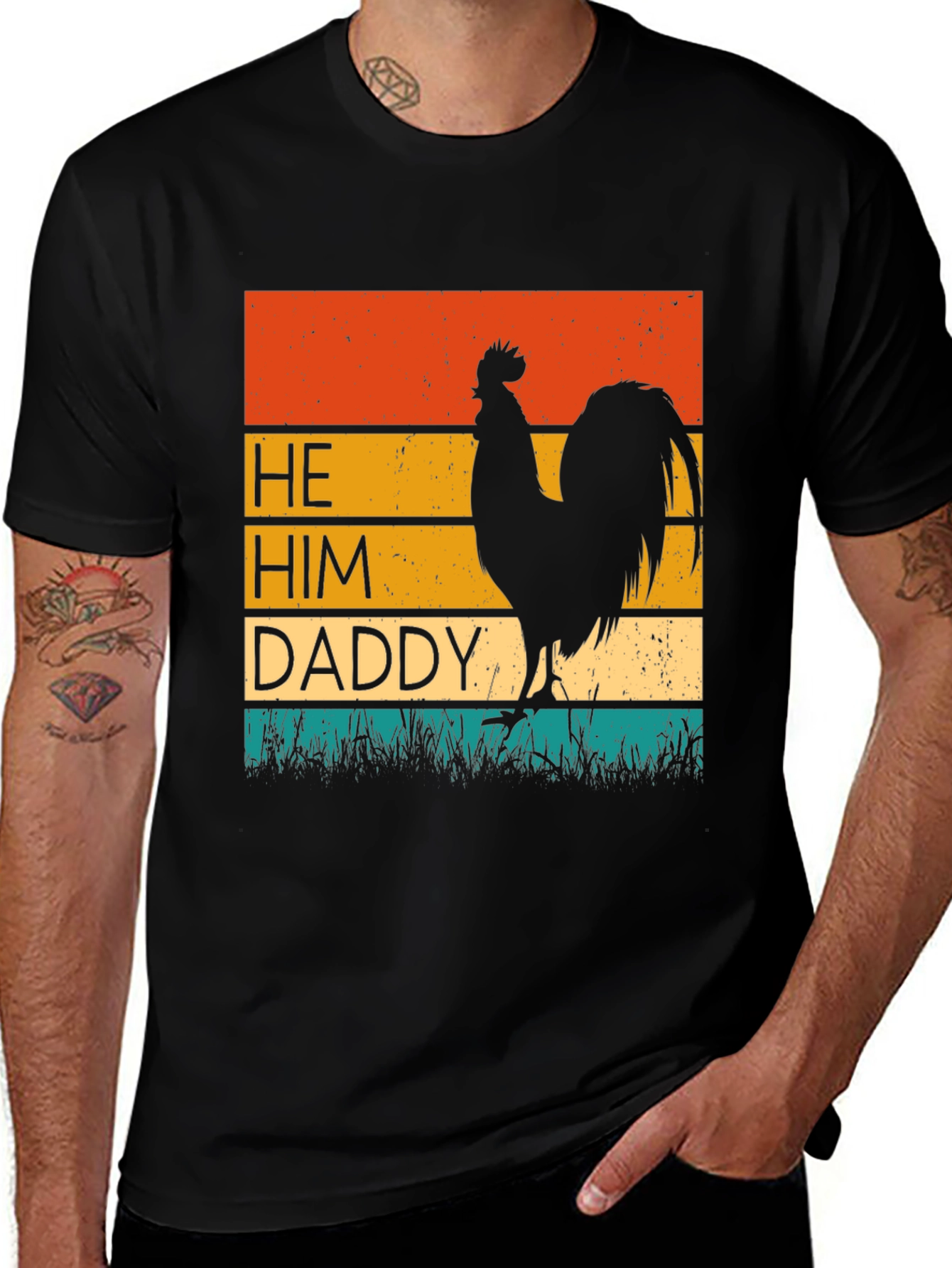 He Him Daddy Rooster Graphic Tee - Black