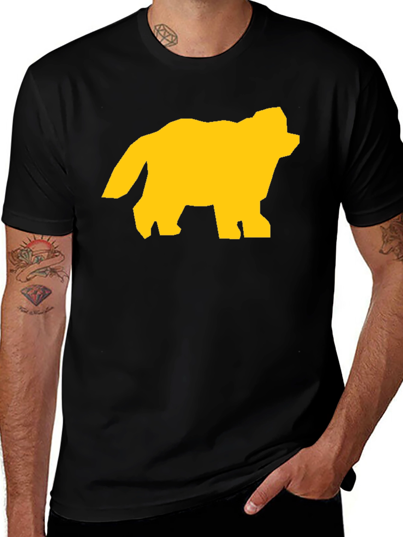 Variant 27 of Black Tee with Abstract Yellow Bear Design