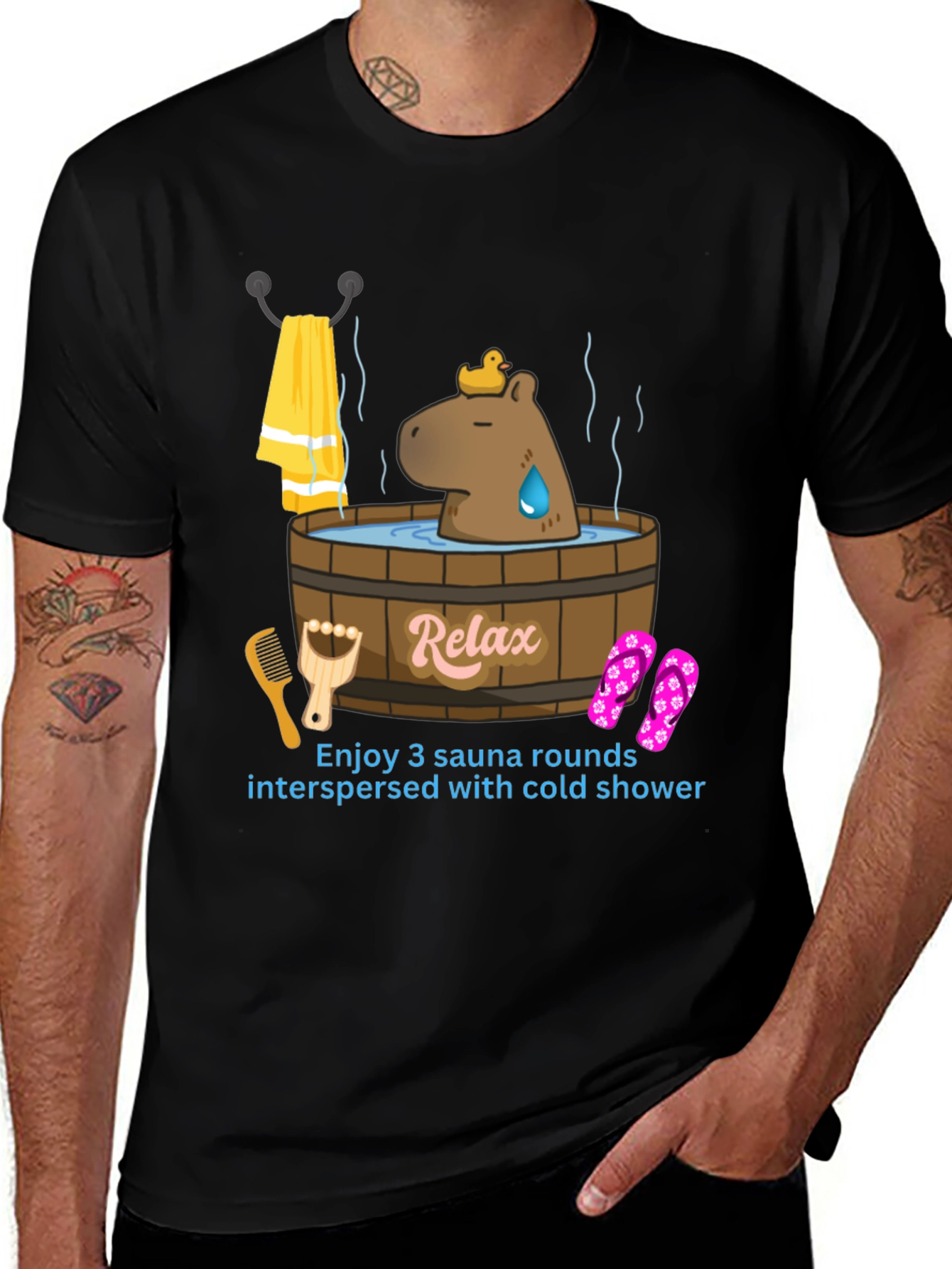 Variant 29 of Relaxing Sauna Time T-Shirt - Capybara in Tub!