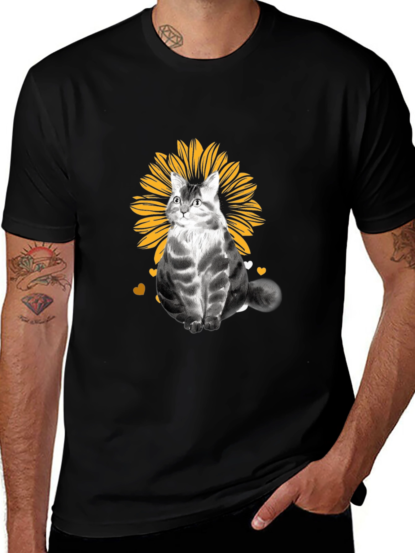 Variant 19 of Cat Sunflower T-Shirt - Adorable Feline Tee