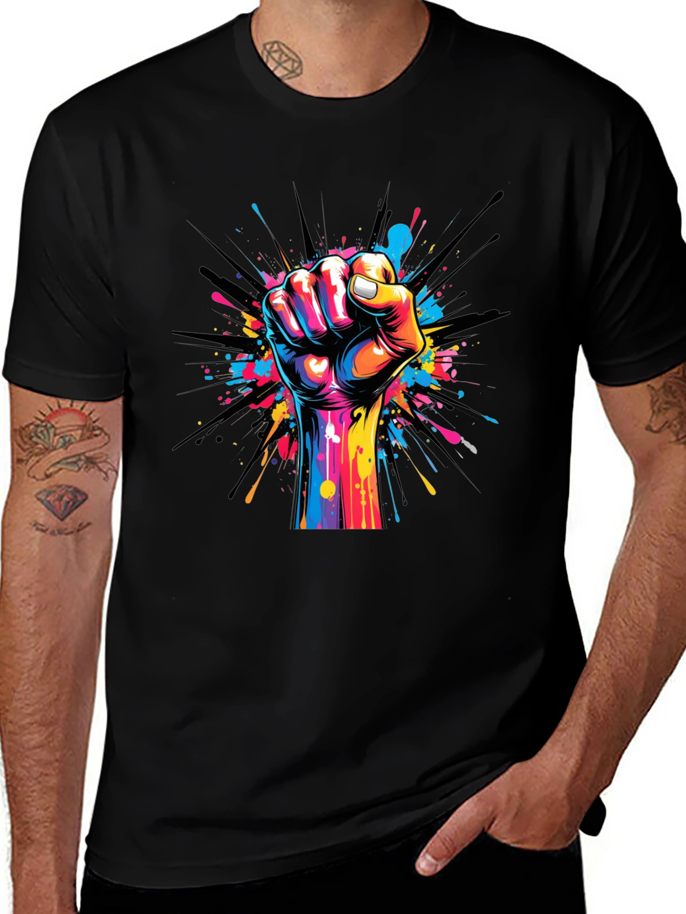 Variant 12 of Vibrant Fist Graphic Black T-Shirt