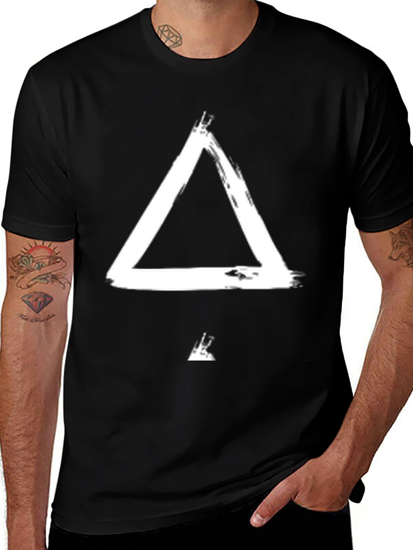 Abstract Triangle Graphic Tee - Casual Black T-Shirt
