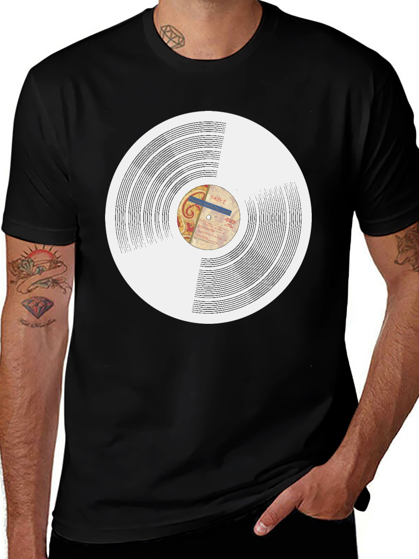 Variant 10 of Retro Vinyl Record Print Graphic Tee - Black