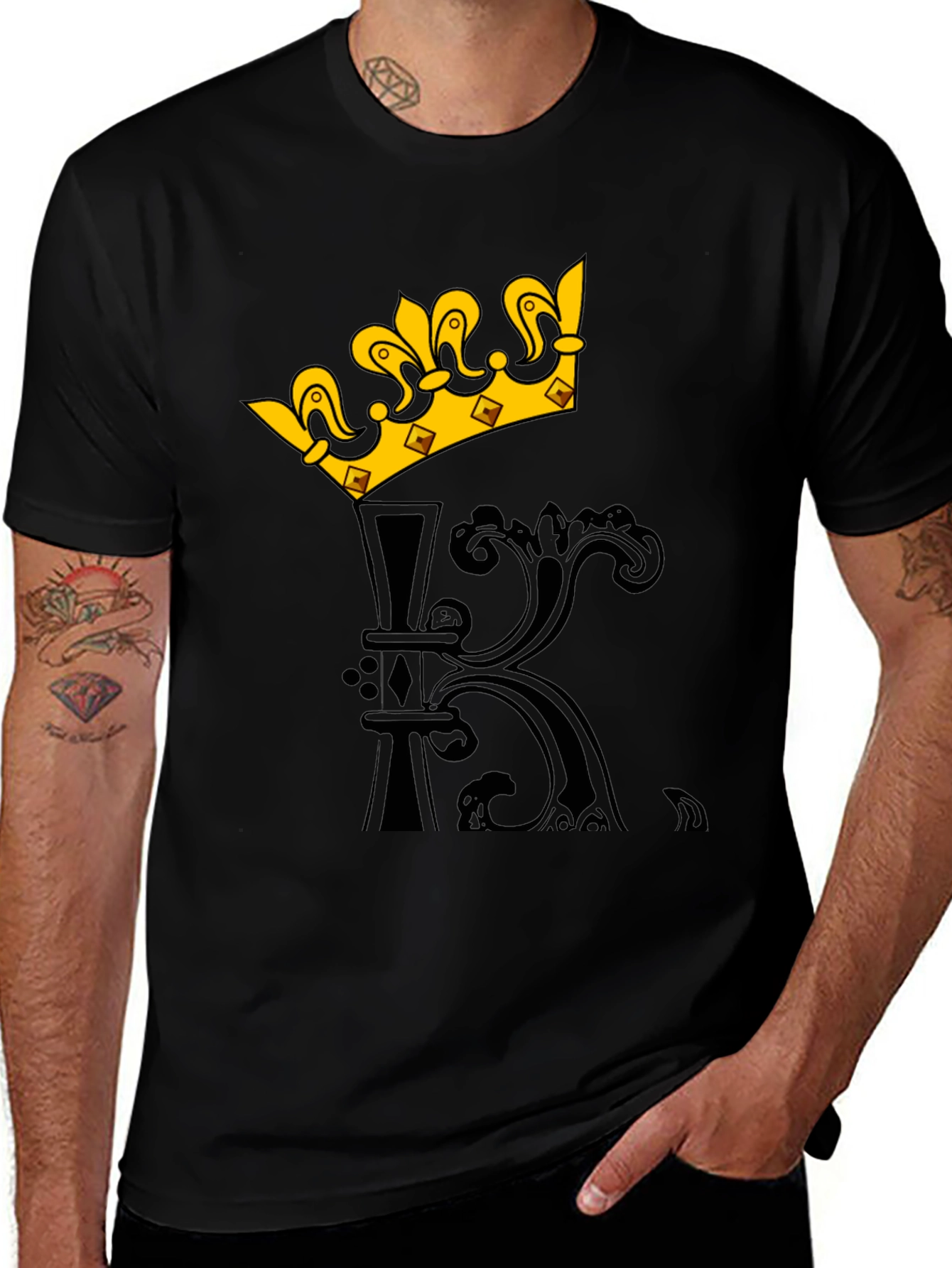 King Crown & Letter K Graphic Black T-Shirt