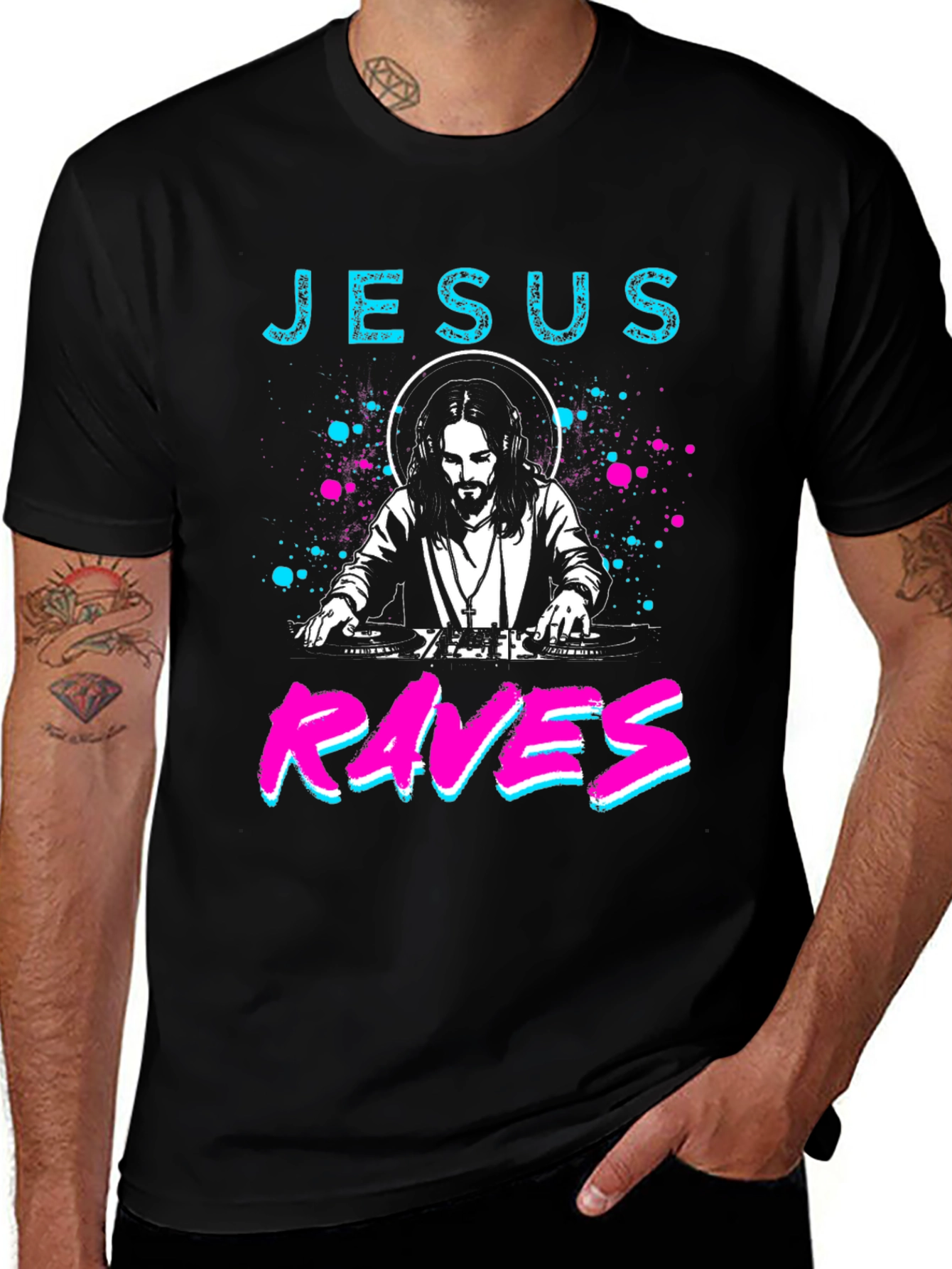 Variant 3 of Jesus Raves Graphic Tee - Black Cotton Blend