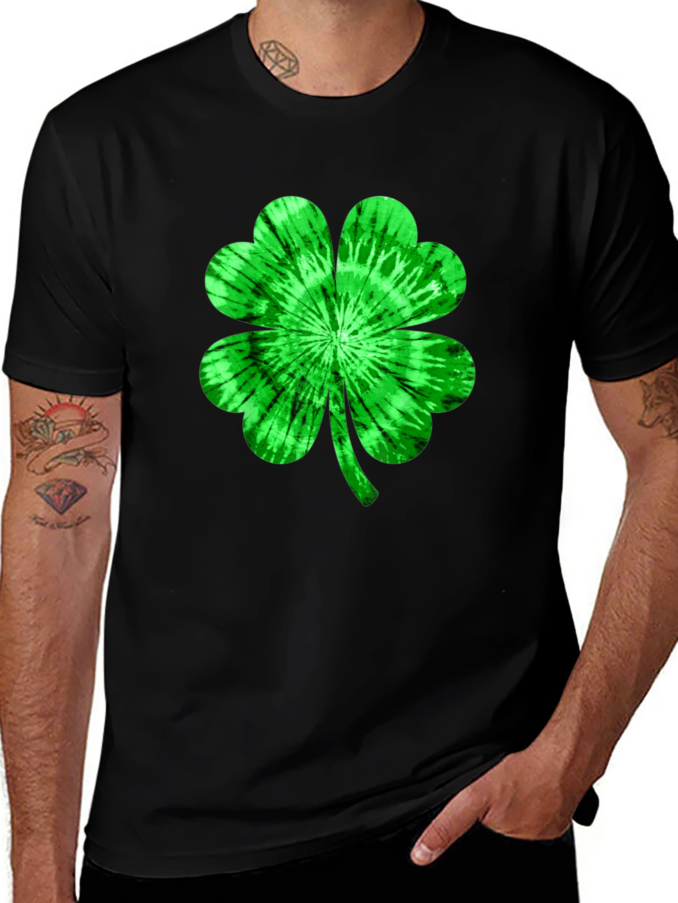 Variant 10 of St. Patrick's Day Tie Dye Clover Graphic Tee