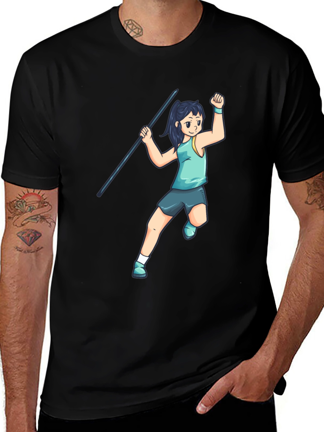 Variant 25 of Anime Girl Javelin Thrower Black Cotton T-Shirt