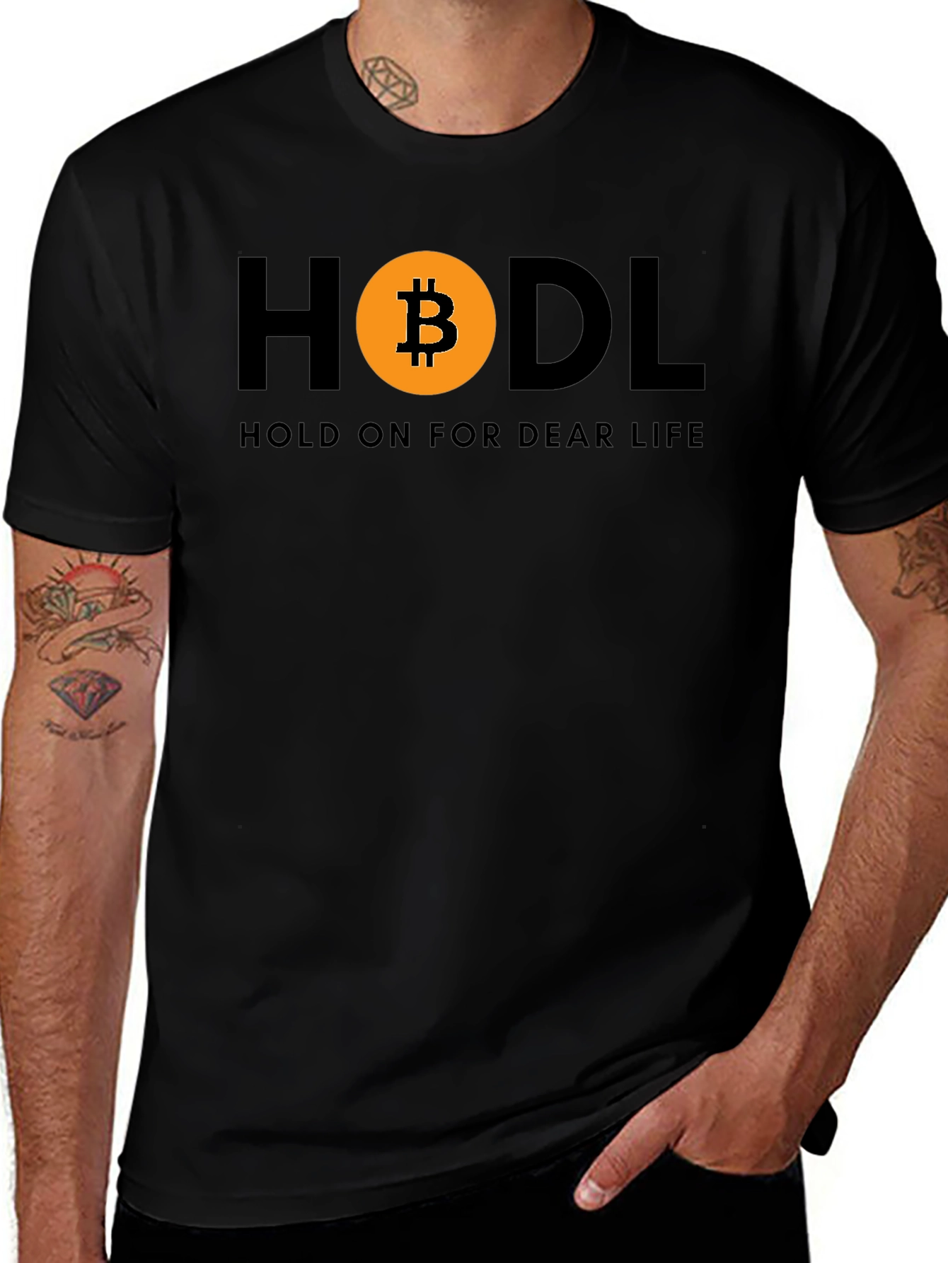 HODL Bitcoin Black T-Shirt: Hold On for Dear Life Crypto Tee