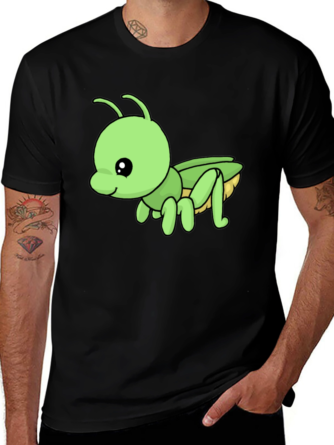 Variant 10 of Cute Green Cartoon Insect Black T-Shirt
