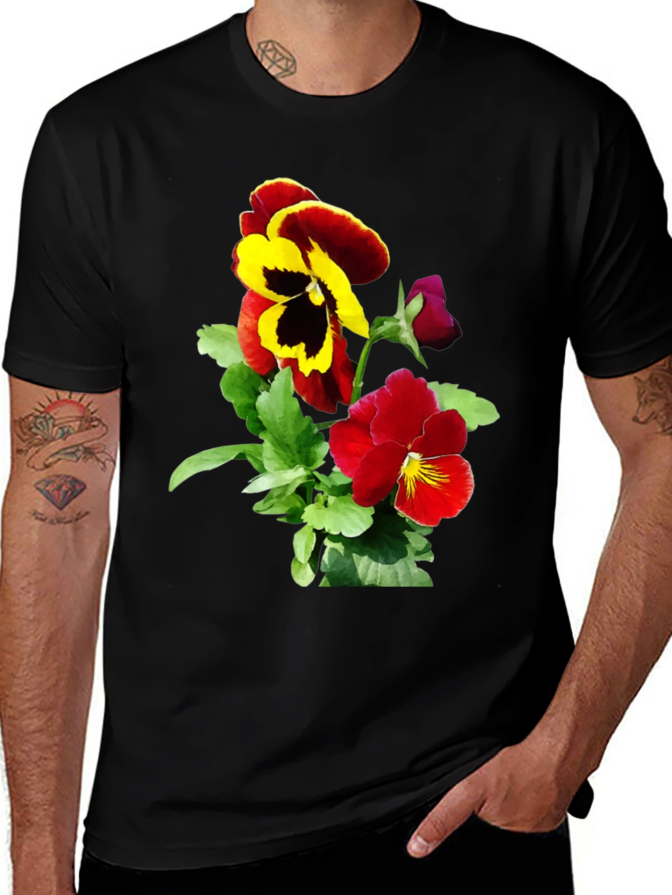 Variant 19 of Floral Print Black T-Shirt