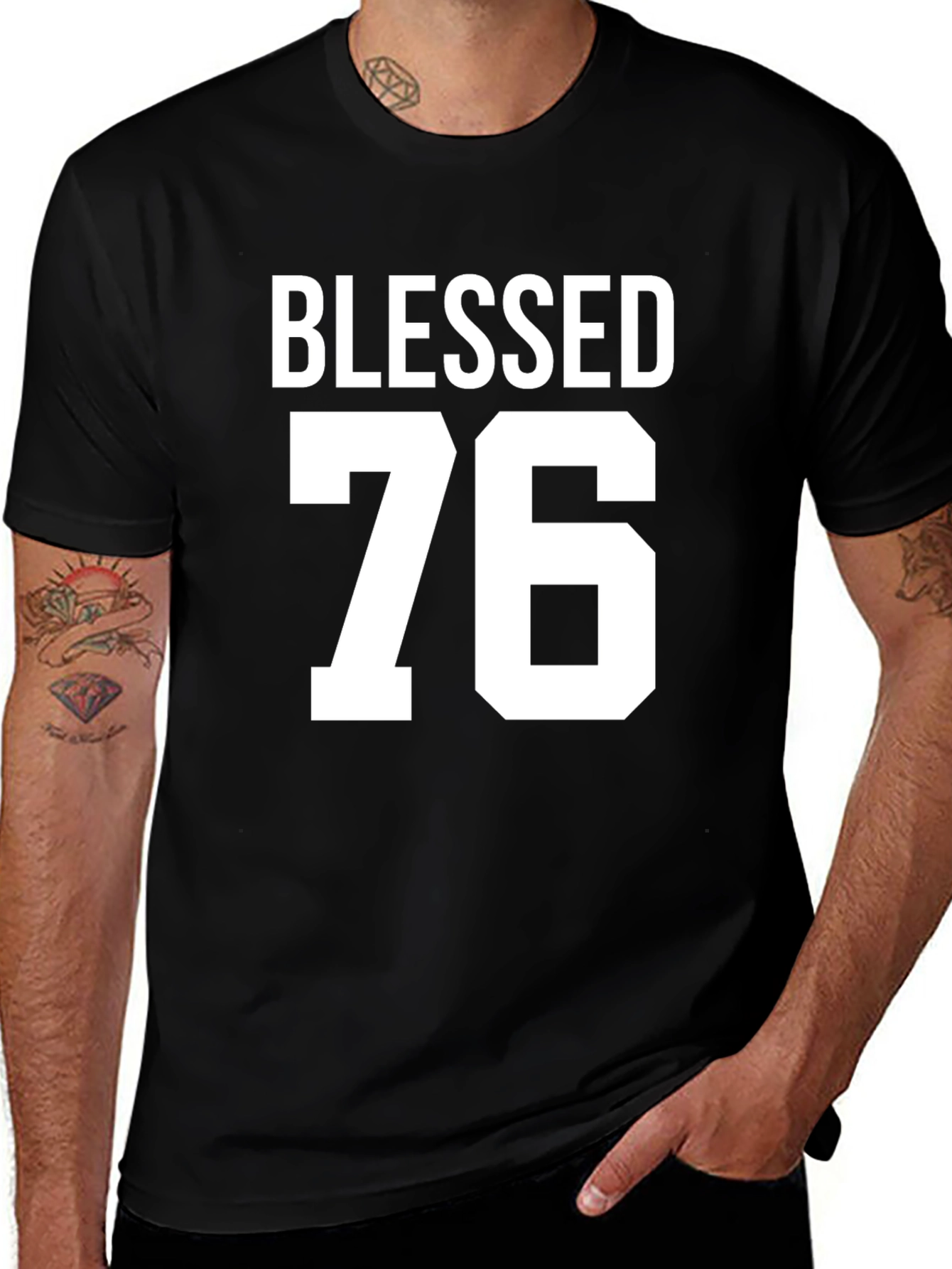 Variant 13 of Blessed 76 Graphic Tee - Men's Black T-Shirt