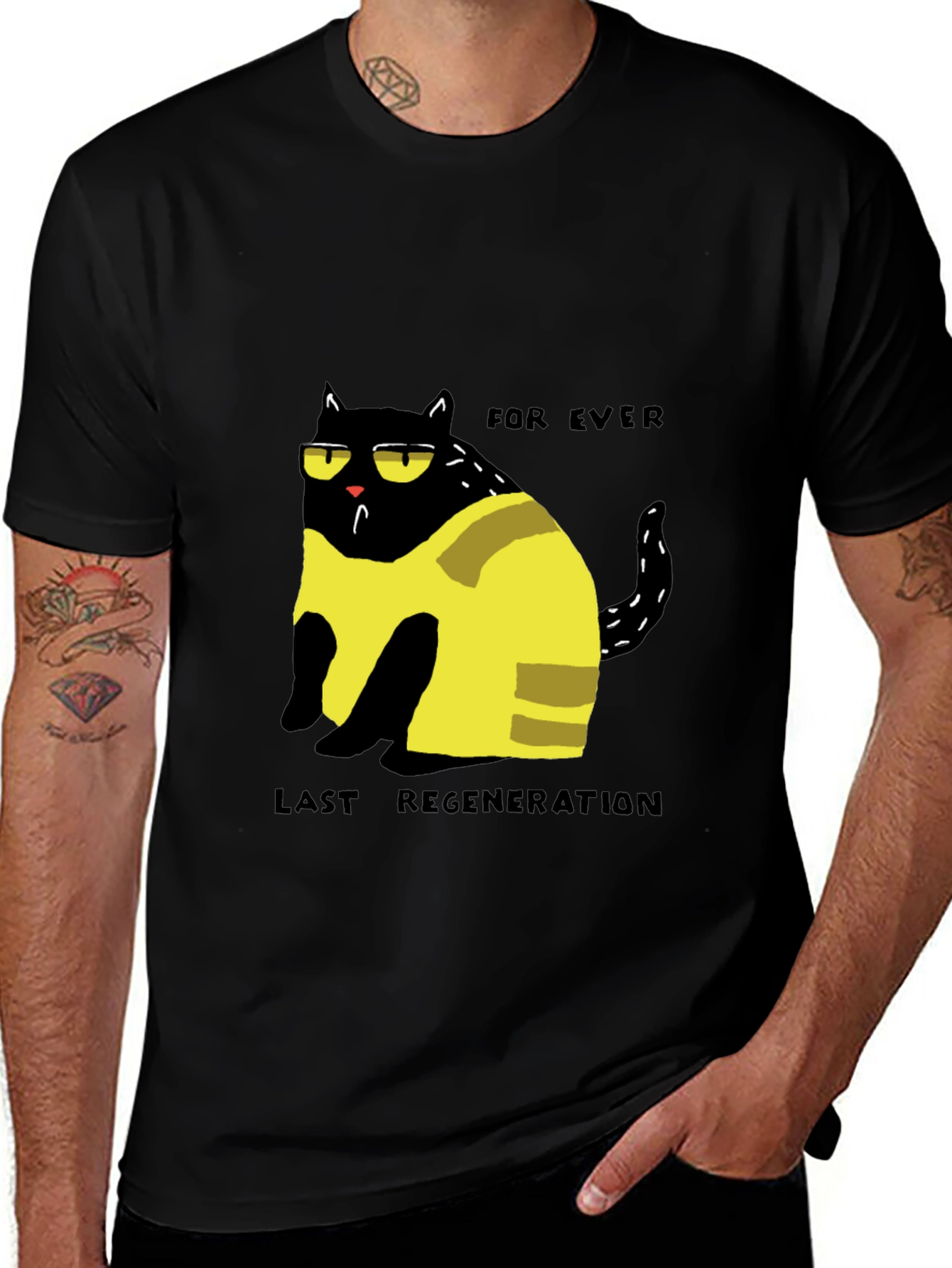 Variant 2 of Funny Cat Forever Last Regeneration Black T-Shirt