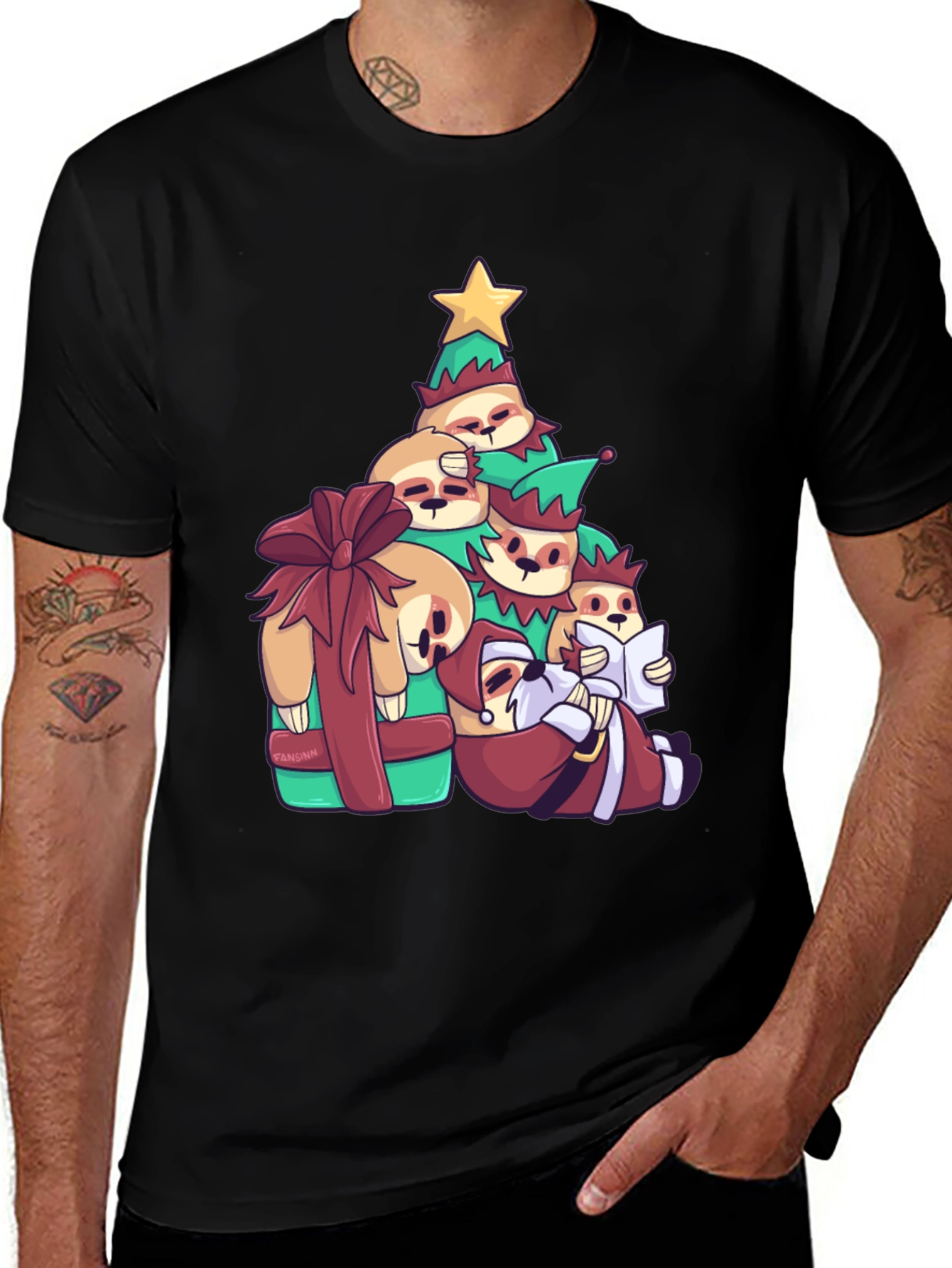Christmas Sloth Stack T-Shirt - Holiday Fun