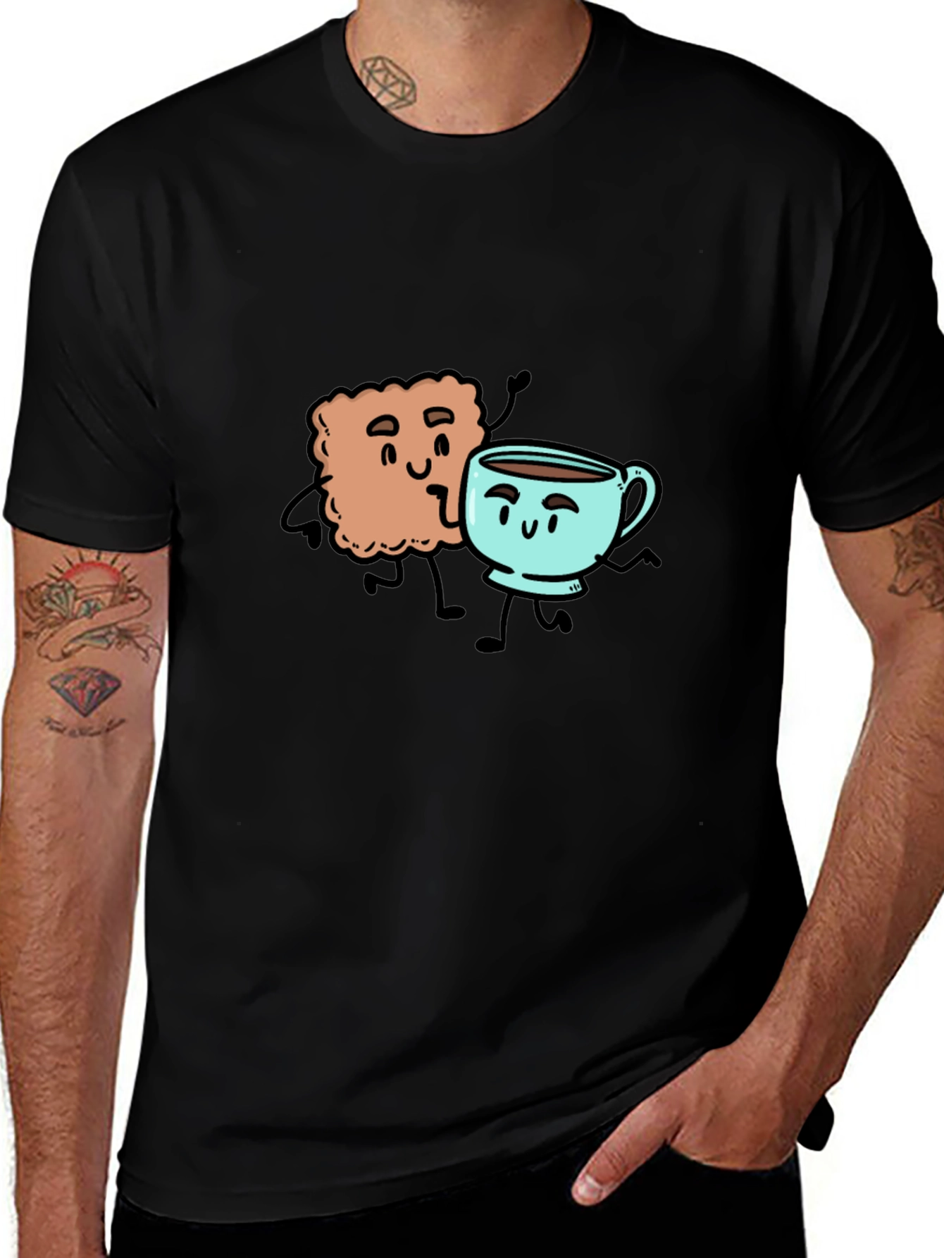 Variant 19 of Coffee & Biscuit Cartoon Graphic Black T-Shirt