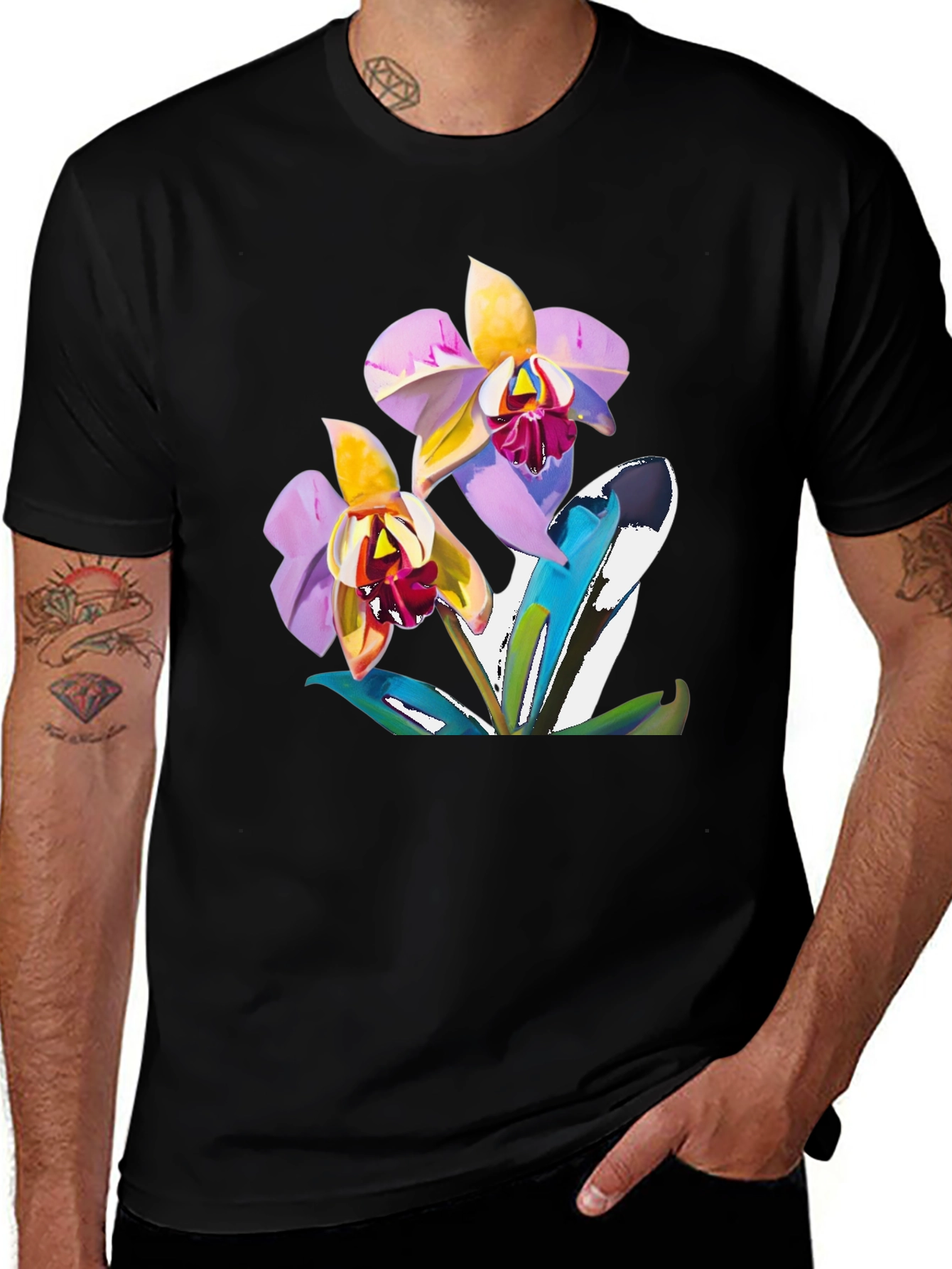 Variant 4 of Orchid Graphic T-Shirt - Black Cotton Blend