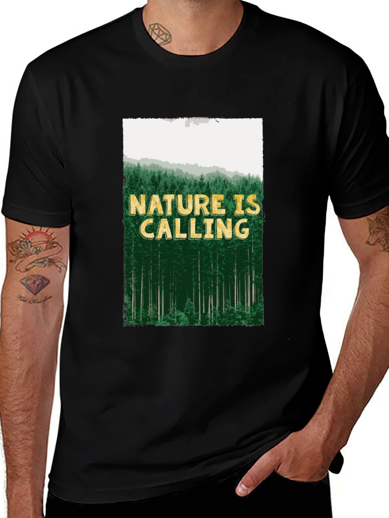 Variant 6 of Nature is Calling Men's Black Graphic Tee