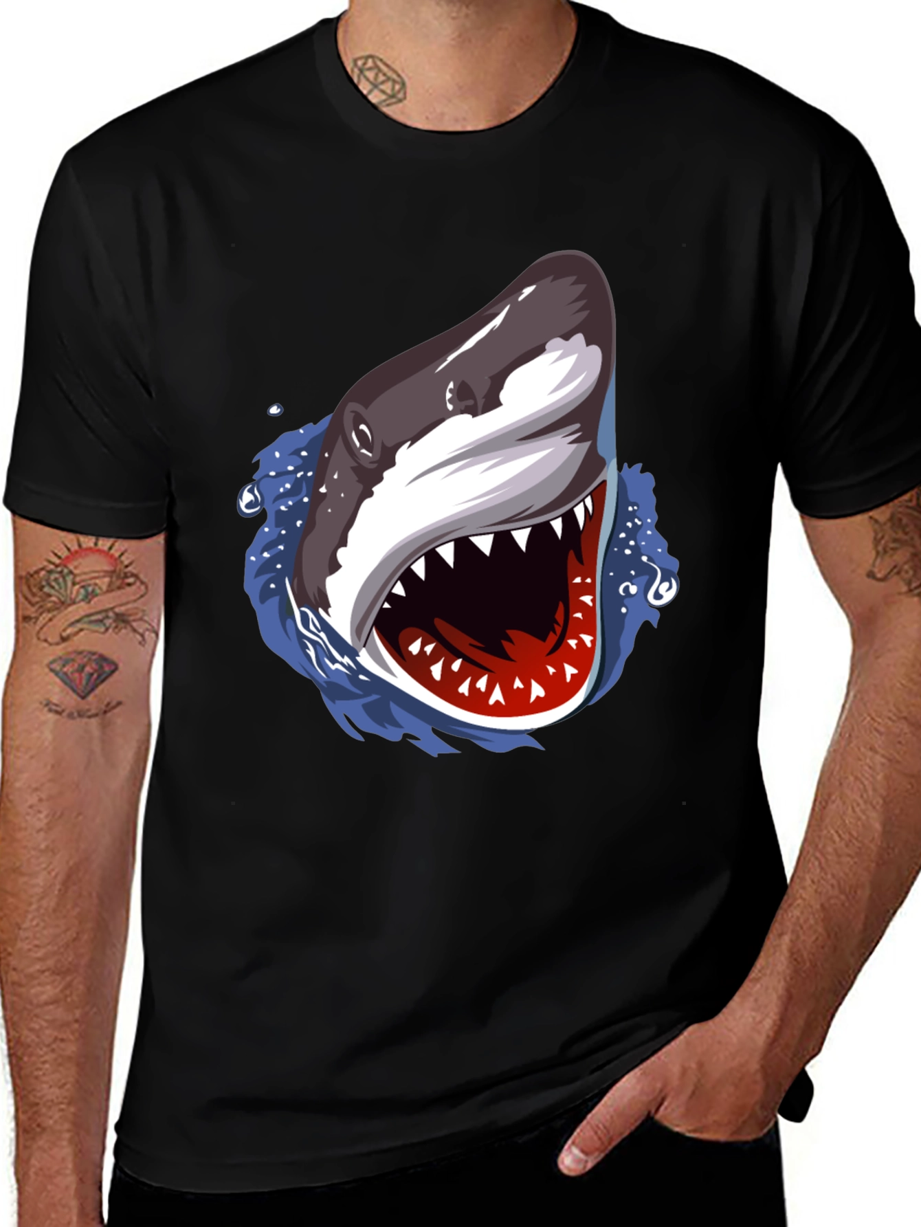 Variant 24 of Shark Attack Graphic Print Black T-Shirt