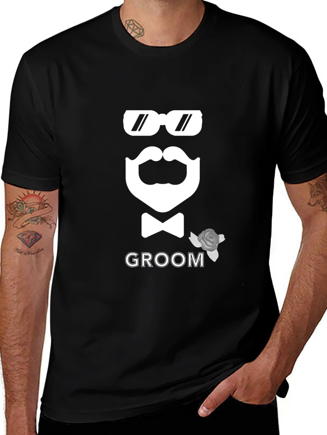 Variant 12 of Groom T-Shirt with Beard, Bowtie & Shades - Perfect Wedding Tee