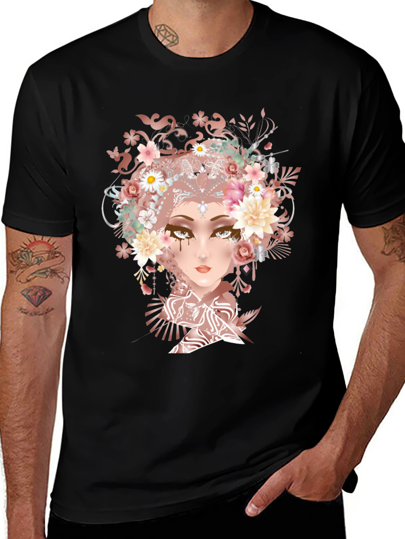 Variant 27 of Floral Crown Woman Graphic Tee - Stylish Black T-Shirt