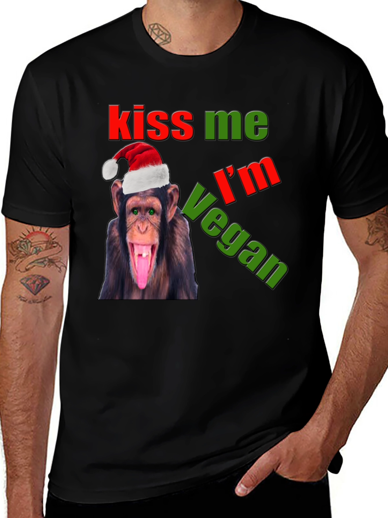 Variant 12 of Kiss Me I'm Vegan Monkey Christmas Graphic Tee