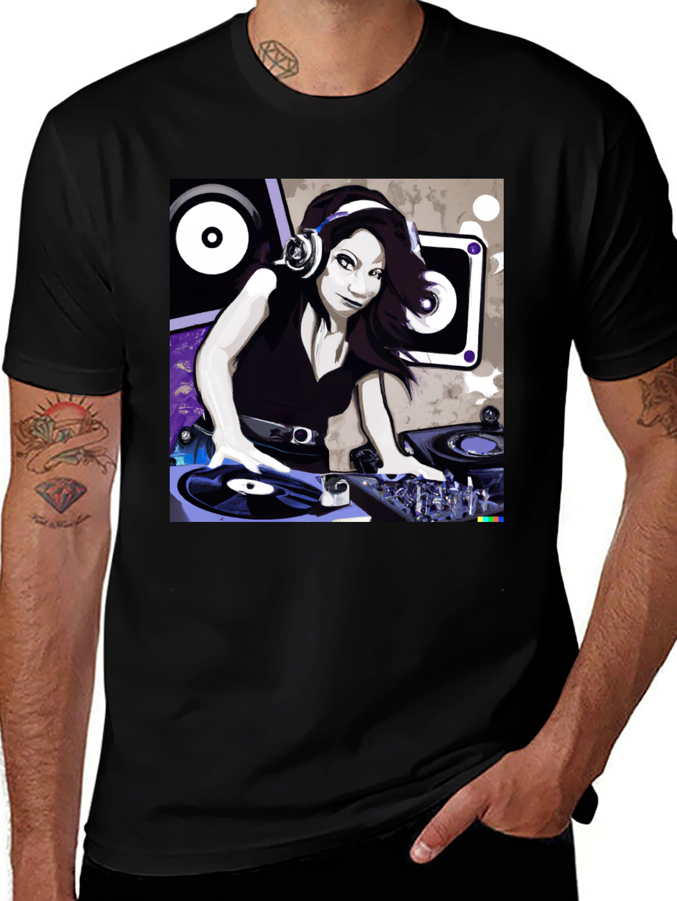 Variant 4 of DJ Girl Graphic Tee - Black Cotton T-Shirt