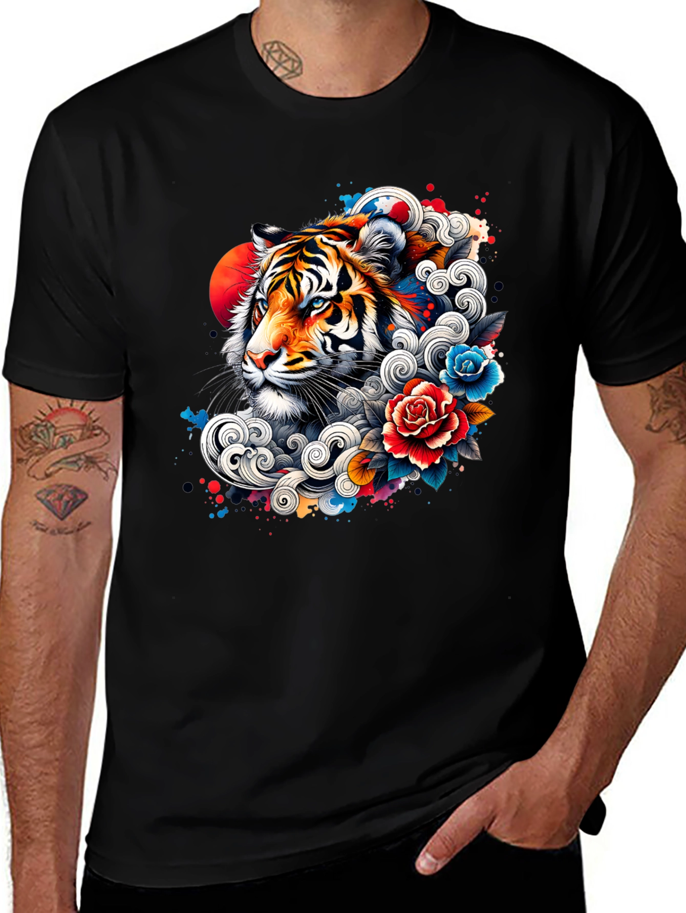 Variant 24 of Tiger Floral Graphic Print Black T-Shirt