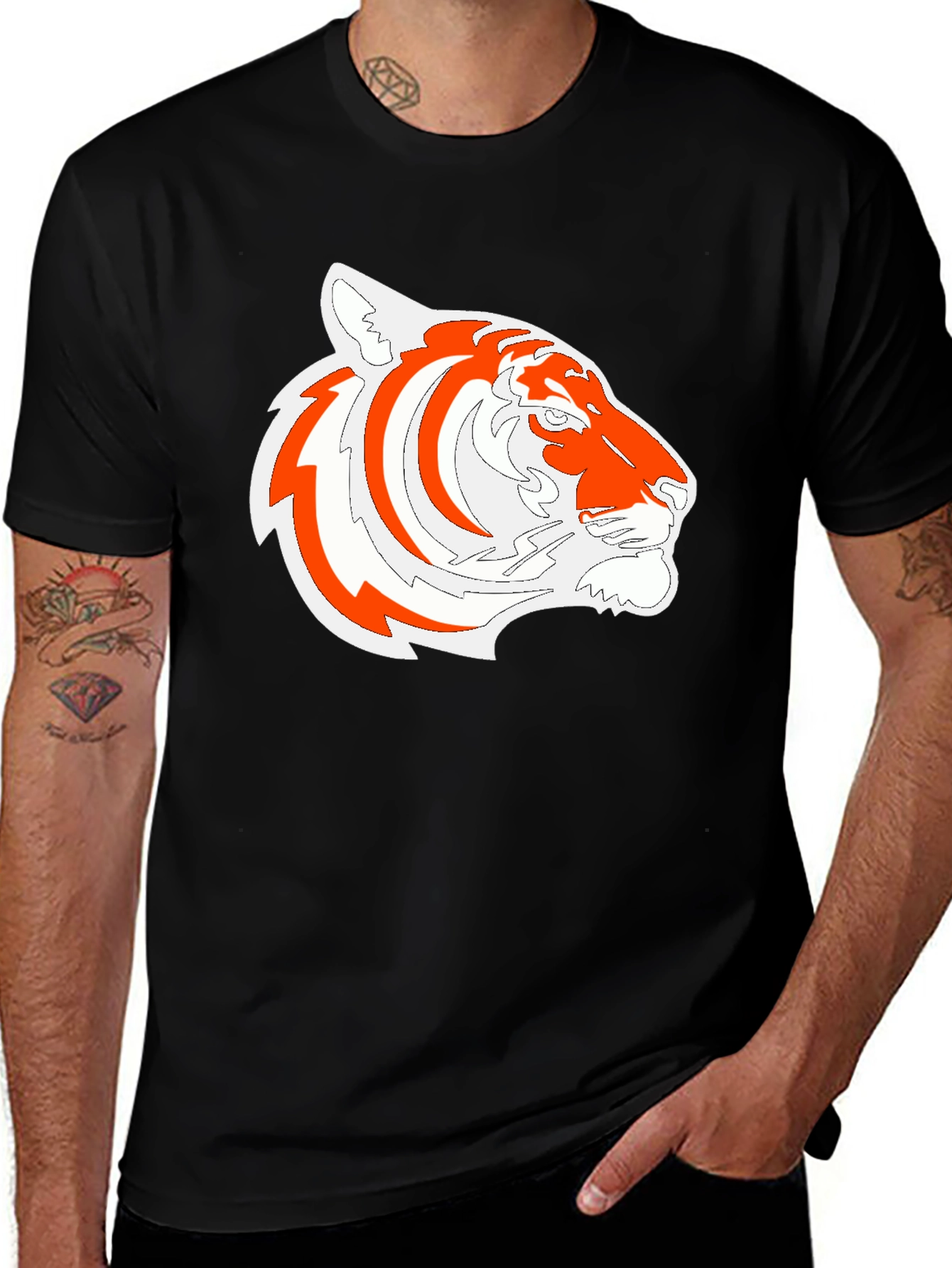 Tiger Graphic Tee - Black Cotton Blend Casual Shirt