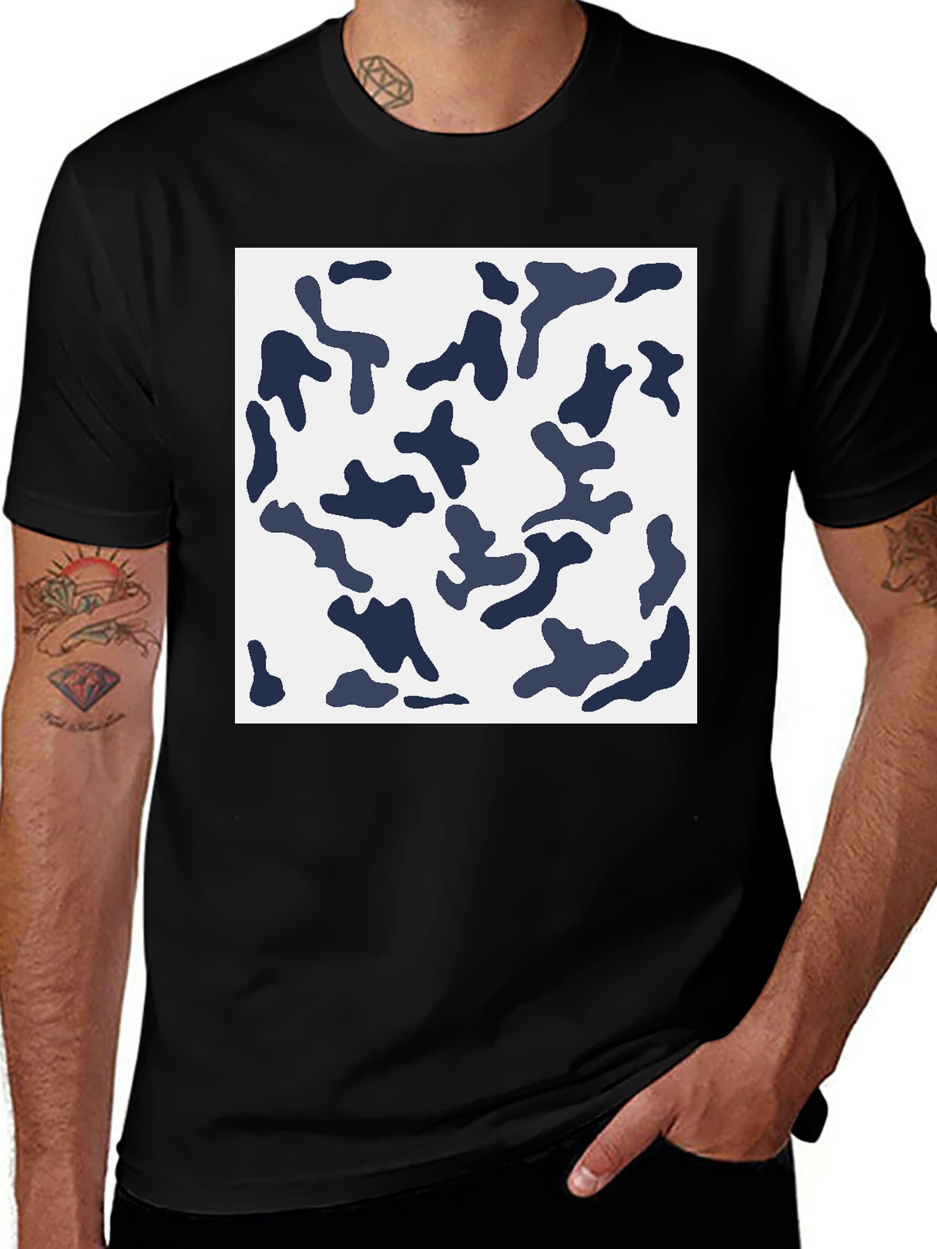 Variant 14 of Cool Camo Graphic Tee - Men's Black Cotton T-Shirt